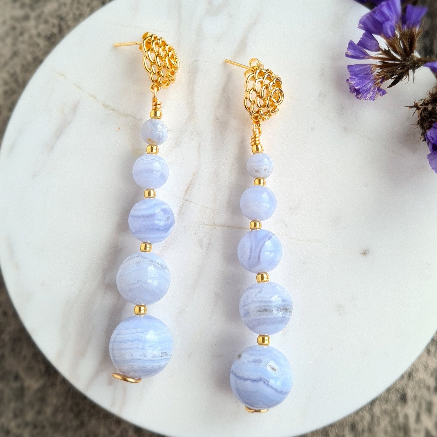 Gradual Blue Lace Agate Earrings