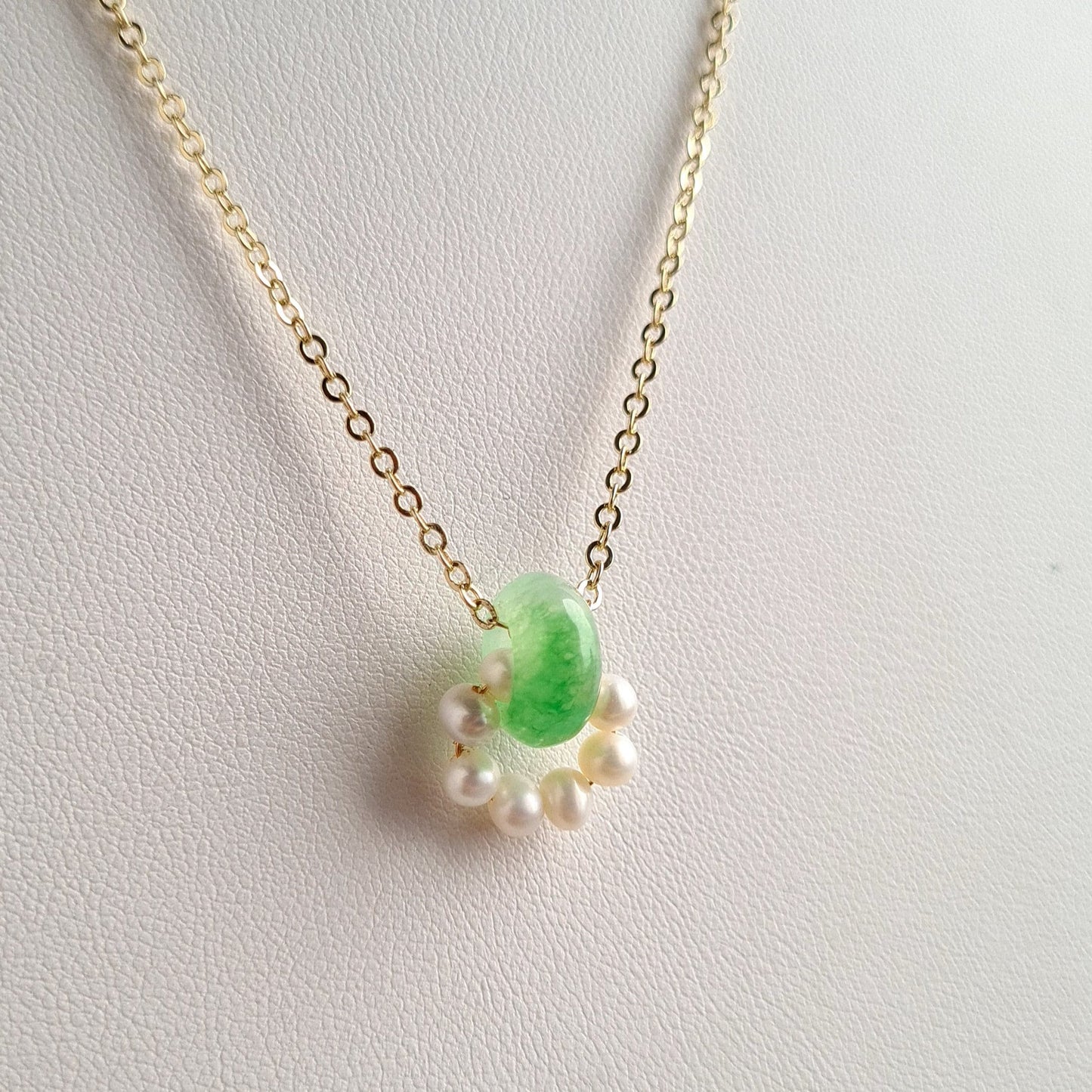 Fresh Water Pearl with Type A Jade Hoop Gemstone Necklace