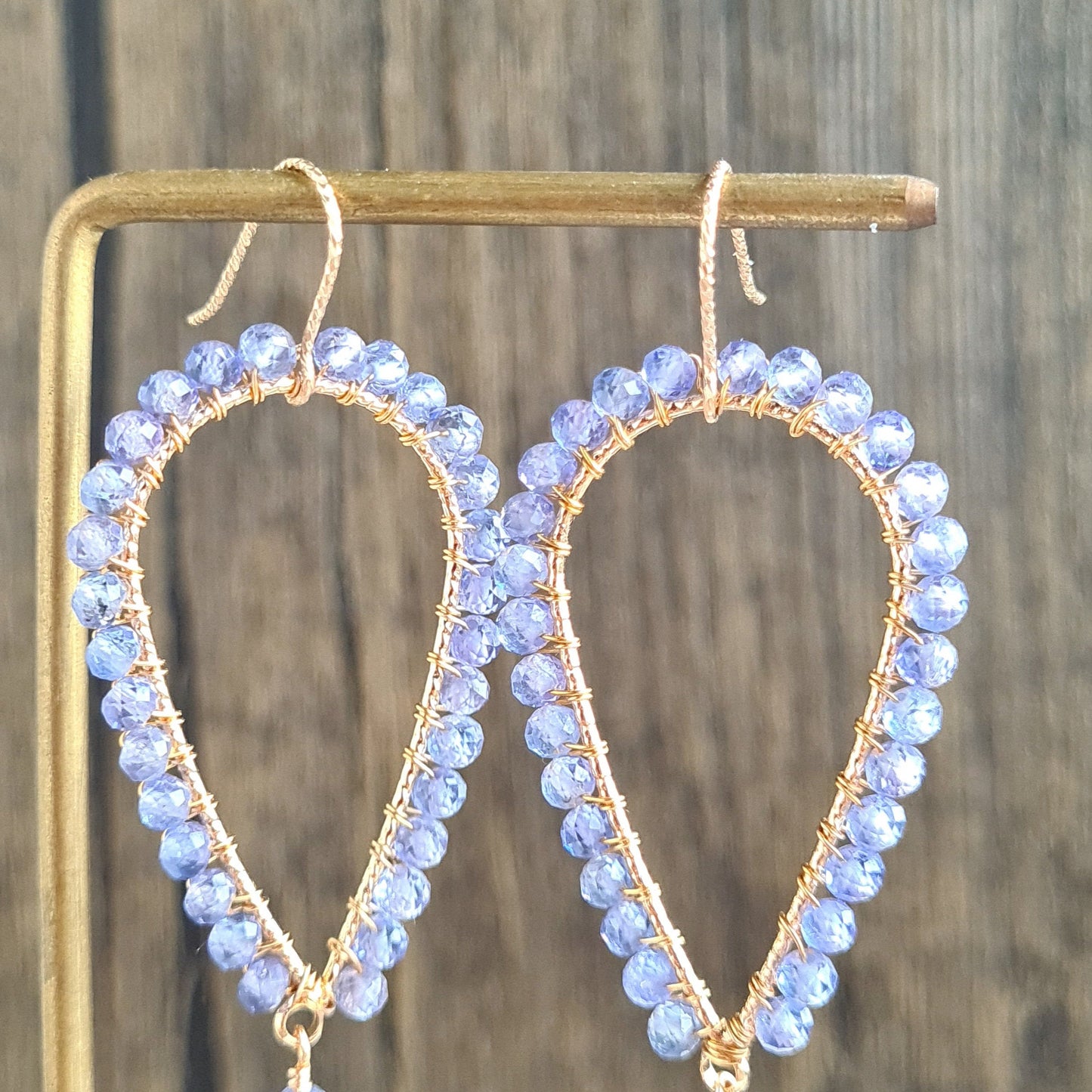 Inverted Tear Drop Gemstone Earrings - Blue Mystic Coated Quartz with Tanzanite