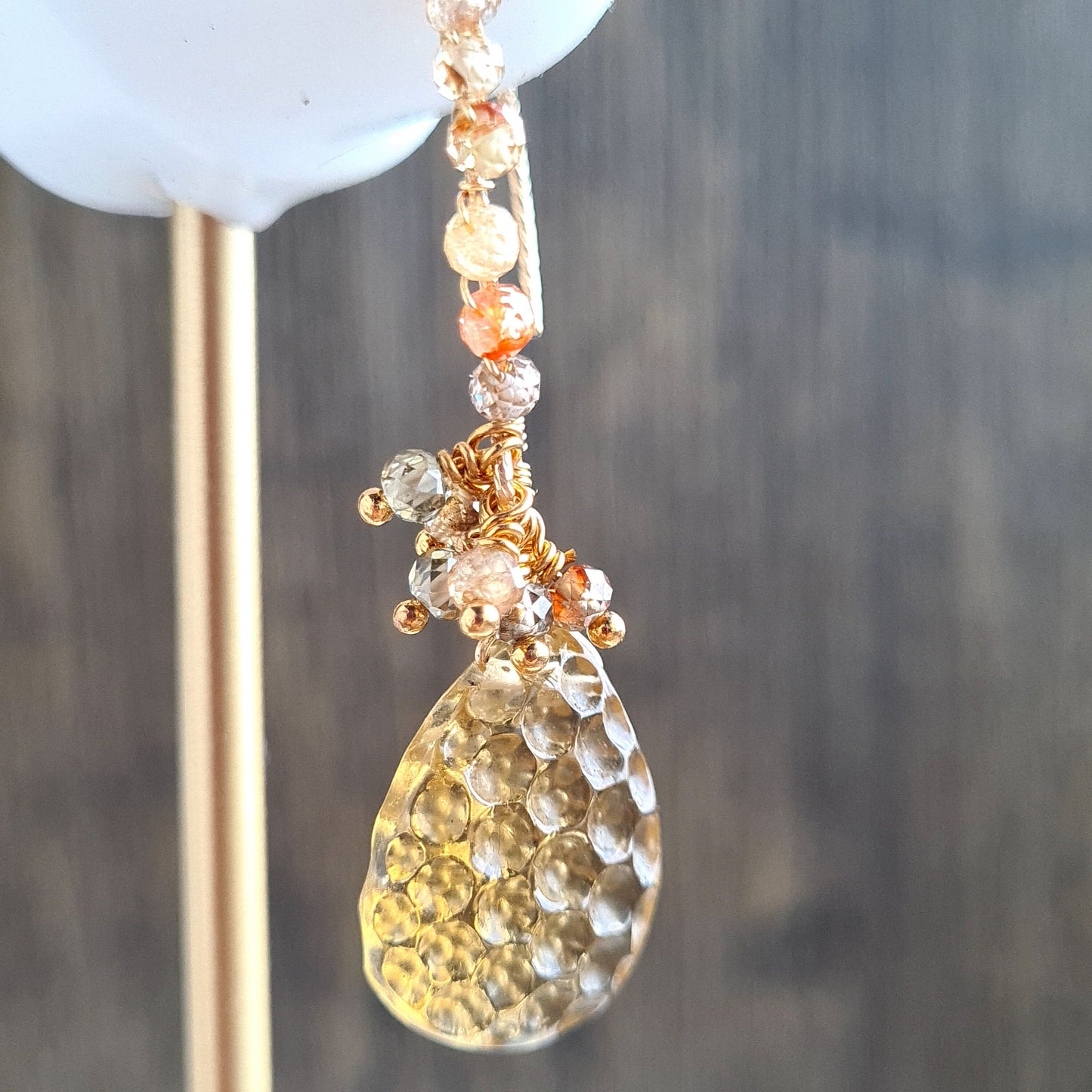 Honeycomb Carved Gemstone Cluster Earrings - Honey Quartz