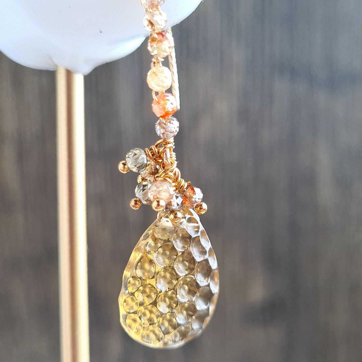 Honeycomb Carved Gemstone Cluster Earrings - Honey Quartz