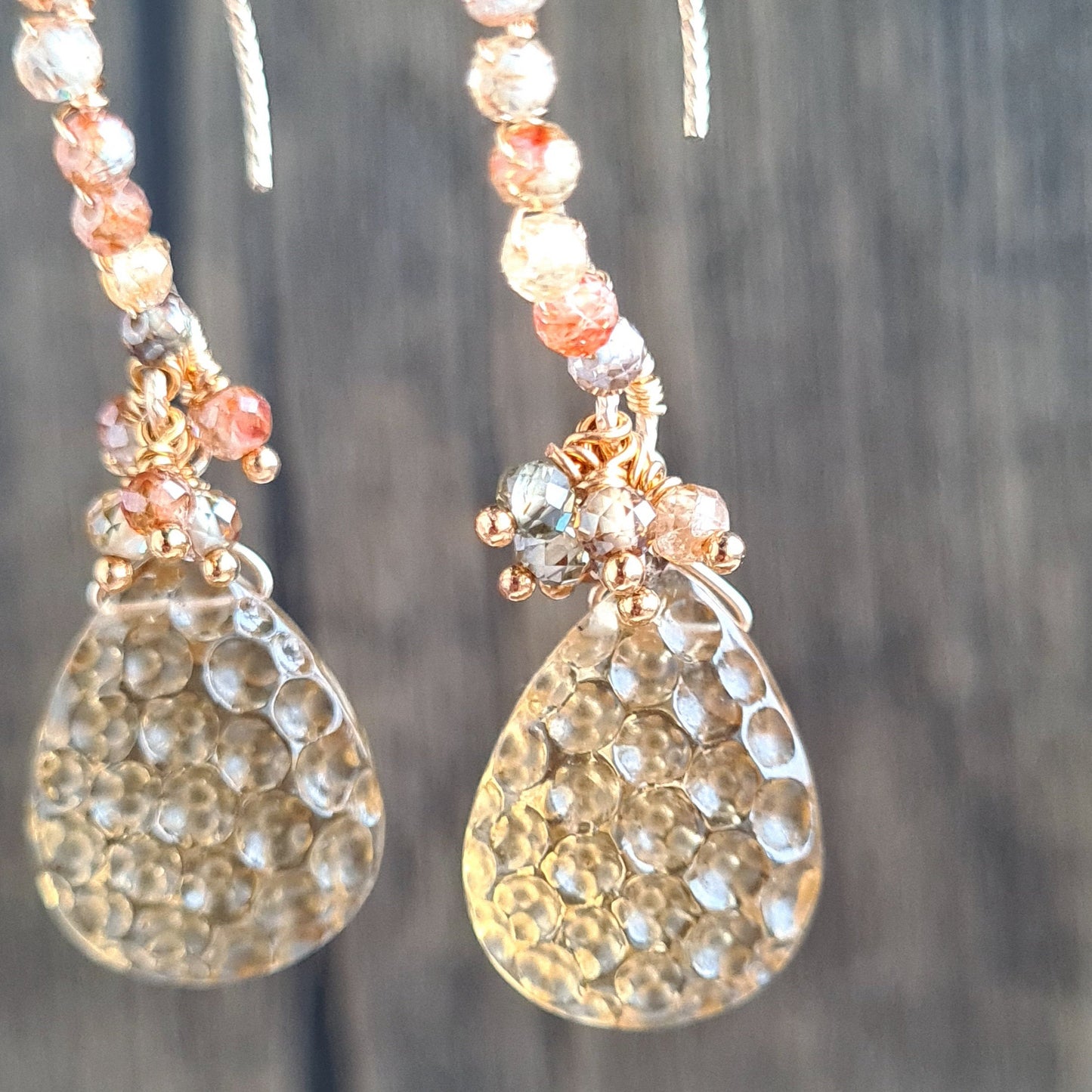 Honeycomb Carved Gemstone Cluster Earrings - Honey Quartz