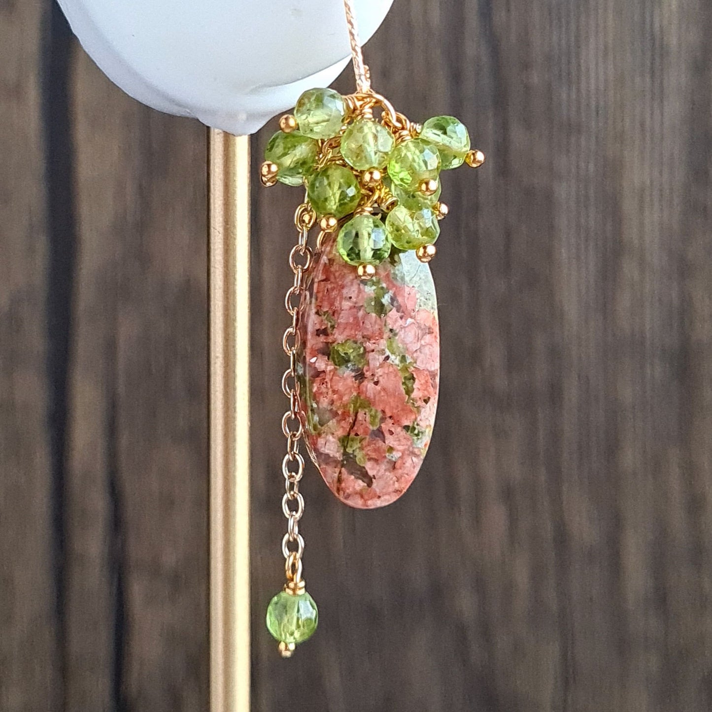 Unakite with Peridot Gemstone Cluster Earrings