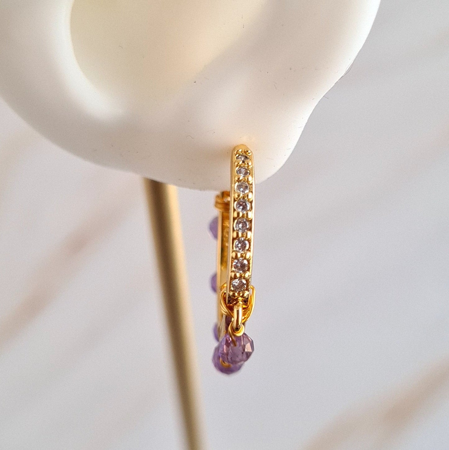 Half Hoop Gemstone Earrings - Amethyst