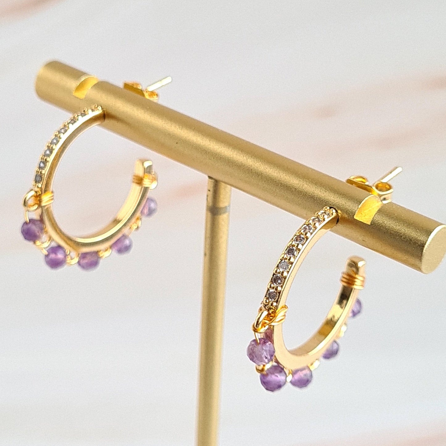Half Hoop Gemstone Earrings - Amethyst