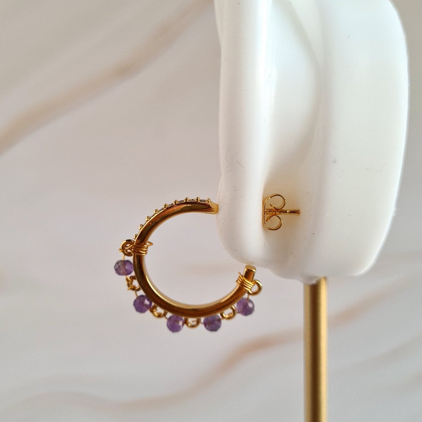 Half Hoop Gemstone Earrings - Amethyst