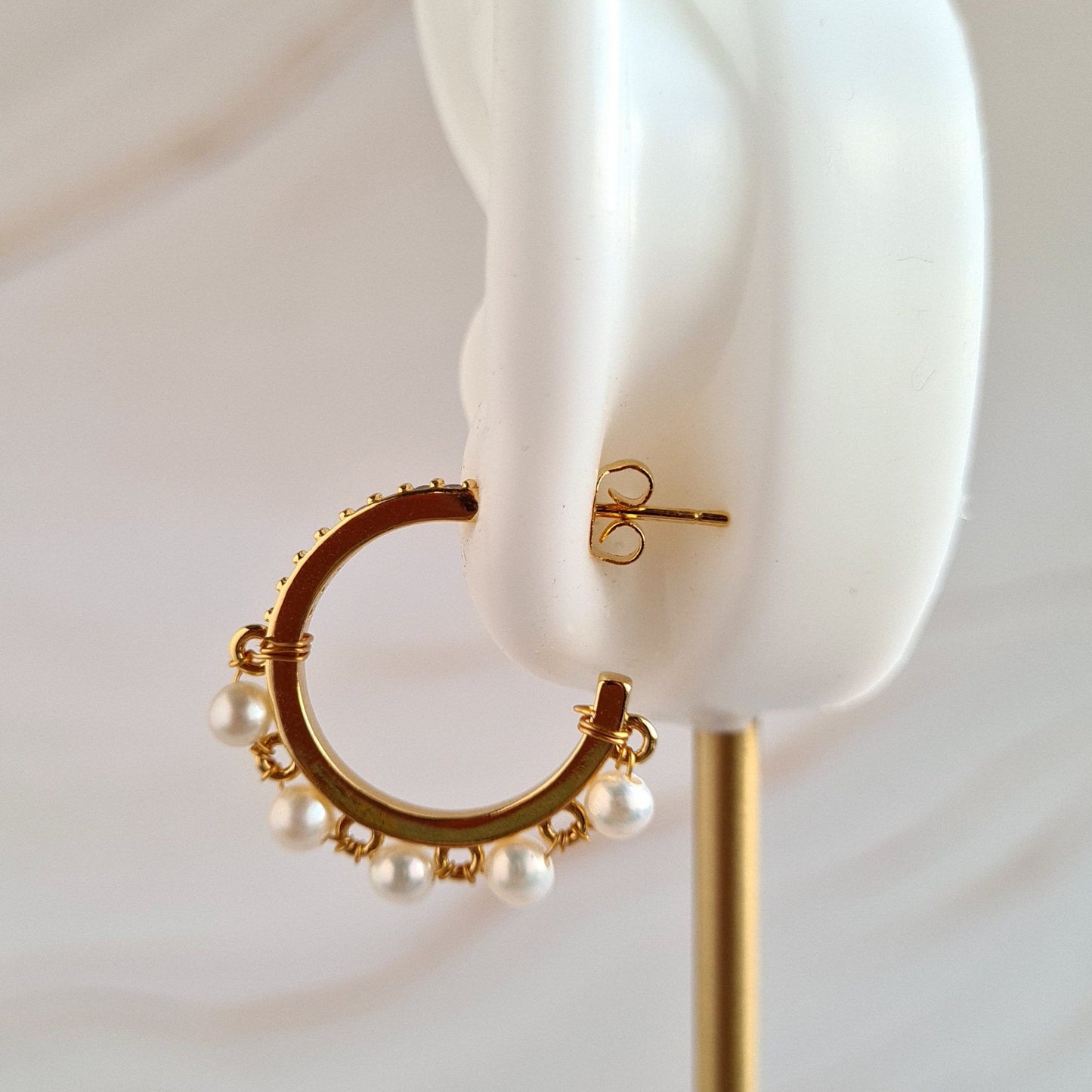 Half Hoop Gemstone Earrings - Fresh Water Pearl