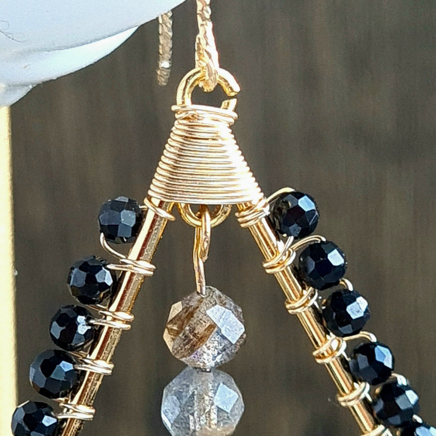 Chandelier Gemstone with Black Onyx & Labradorite Earrings