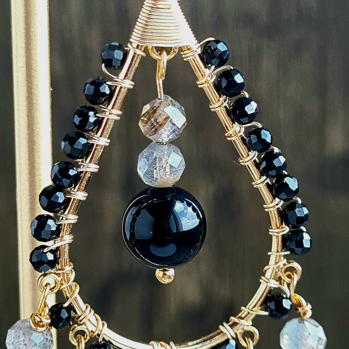 Chandelier Gemstone with Black Onyx & Labradorite Earrings