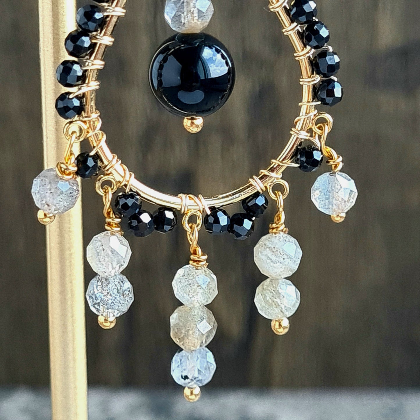Chandelier Gemstone with Black Onyx & Labradorite Earrings
