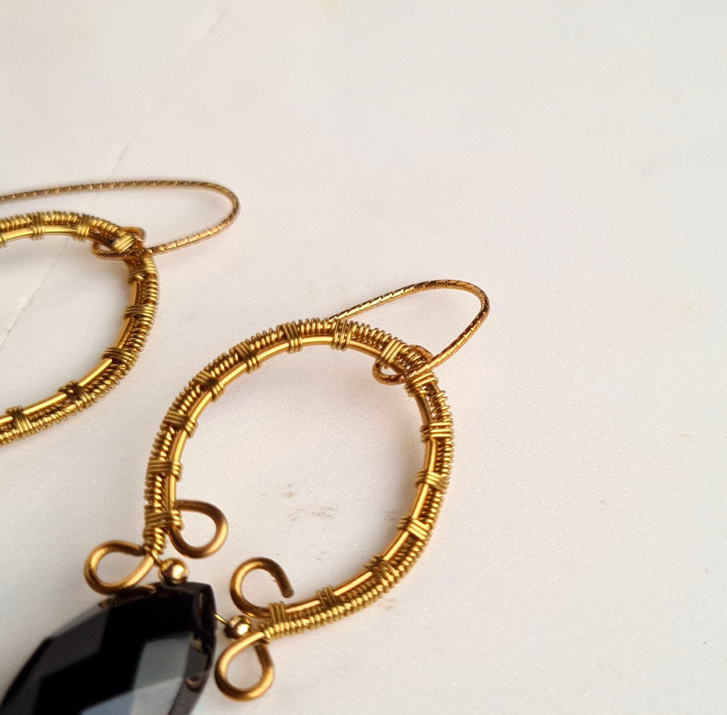 Black Onyx Wire Wrap Gemstone Earrings