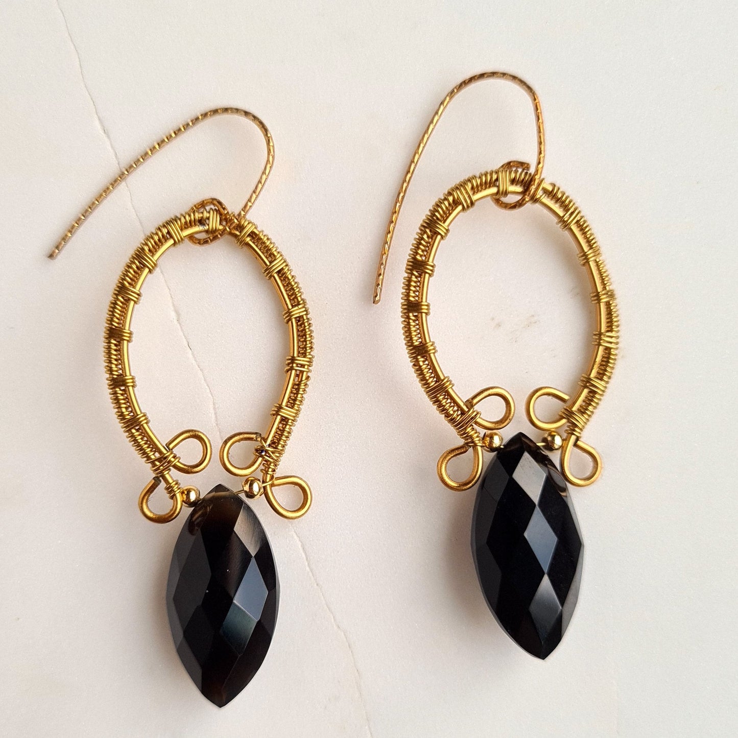 Black Onyx Wire Wrap Gemstone Earrings