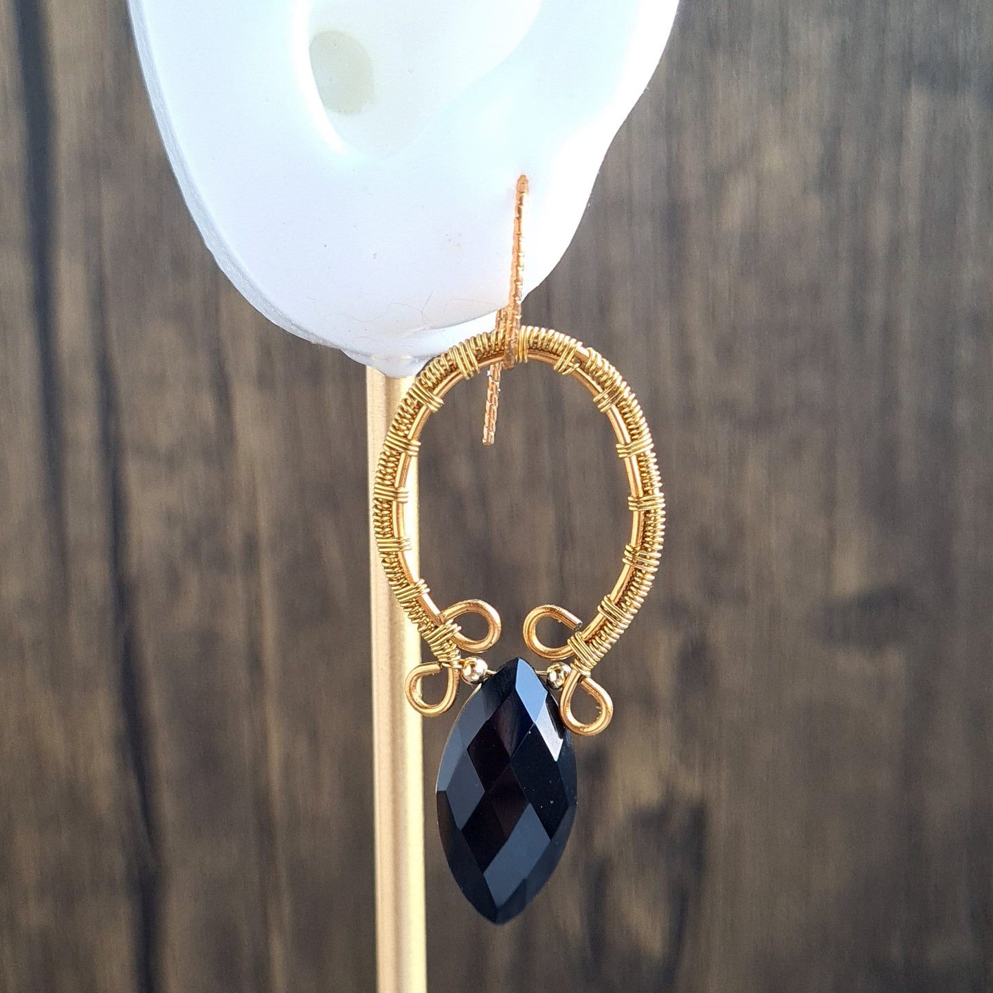 Black Onyx Wire Wrap Gemstone Earrings