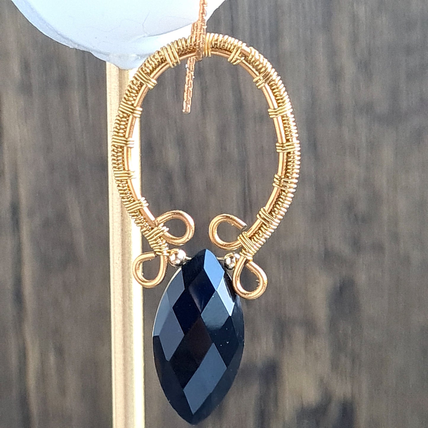 Black Onyx Wire Wrap Gemstone Earrings