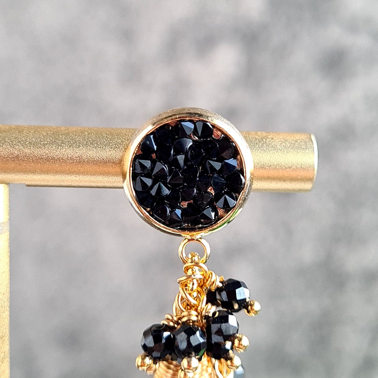 Black Onyx with Black Spinel Cluster Earring on Black pave stud