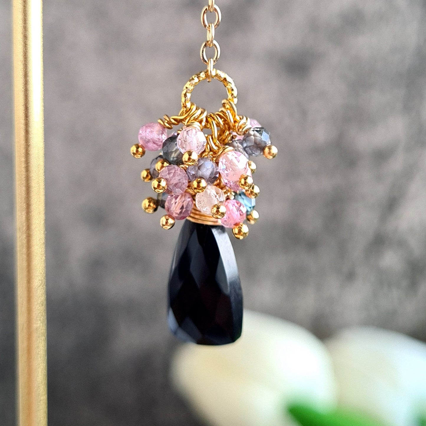 Black Onyx with Multi Spinel Cluster Earring
