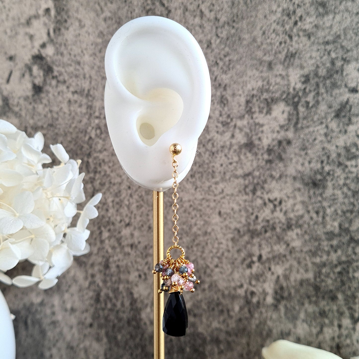 Black Onyx with Multi Spinel Cluster Earring