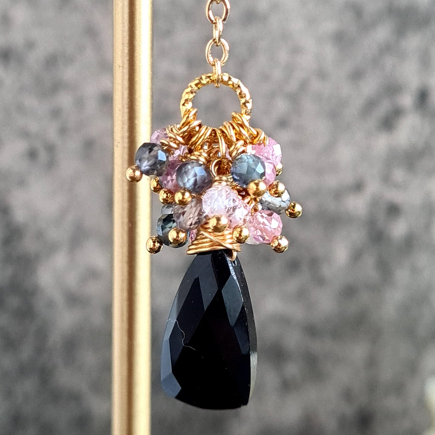 Black Onyx with Multi Spinel Cluster Earring