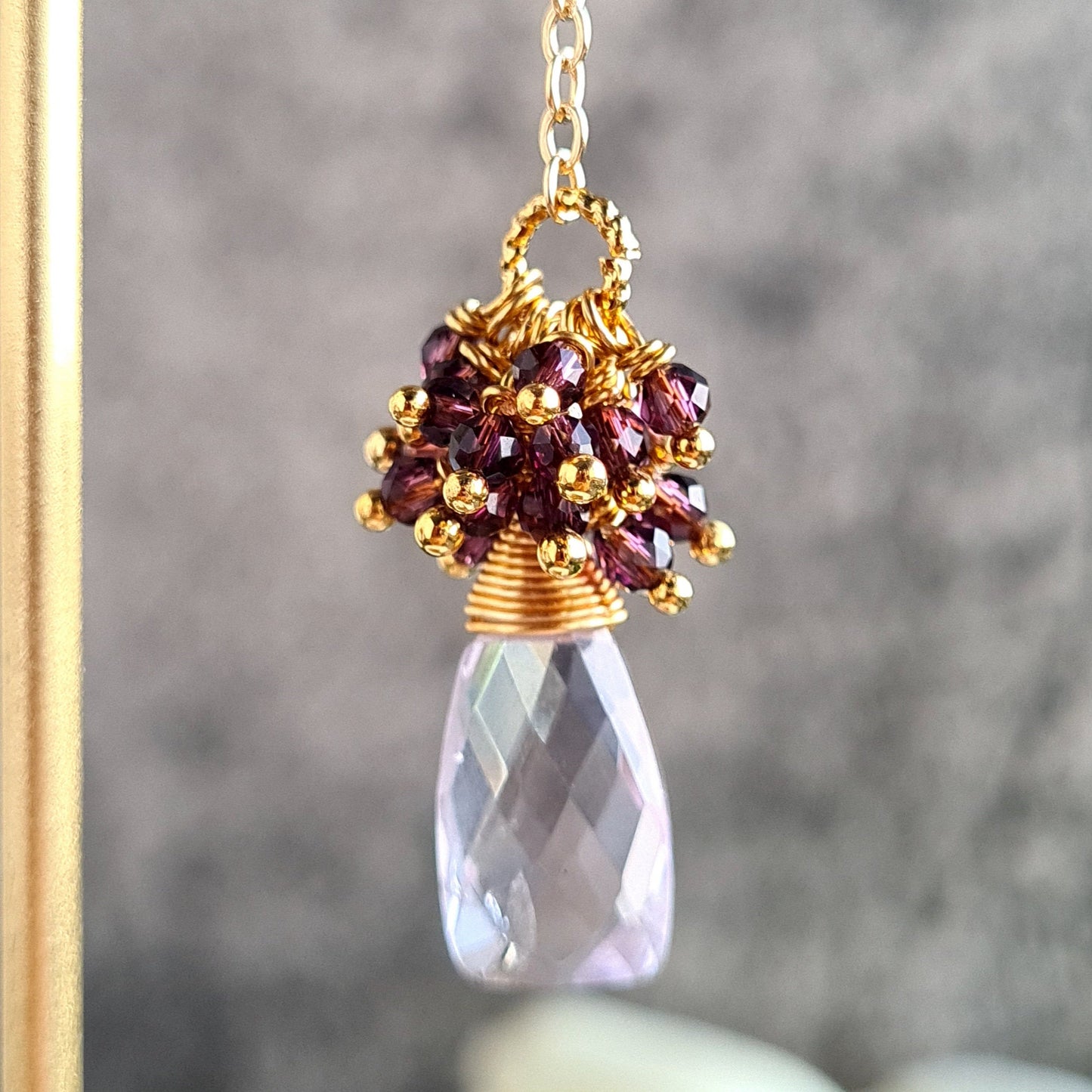 Pink Amethyst with Amethyst Cluster Gemstone Earrings
