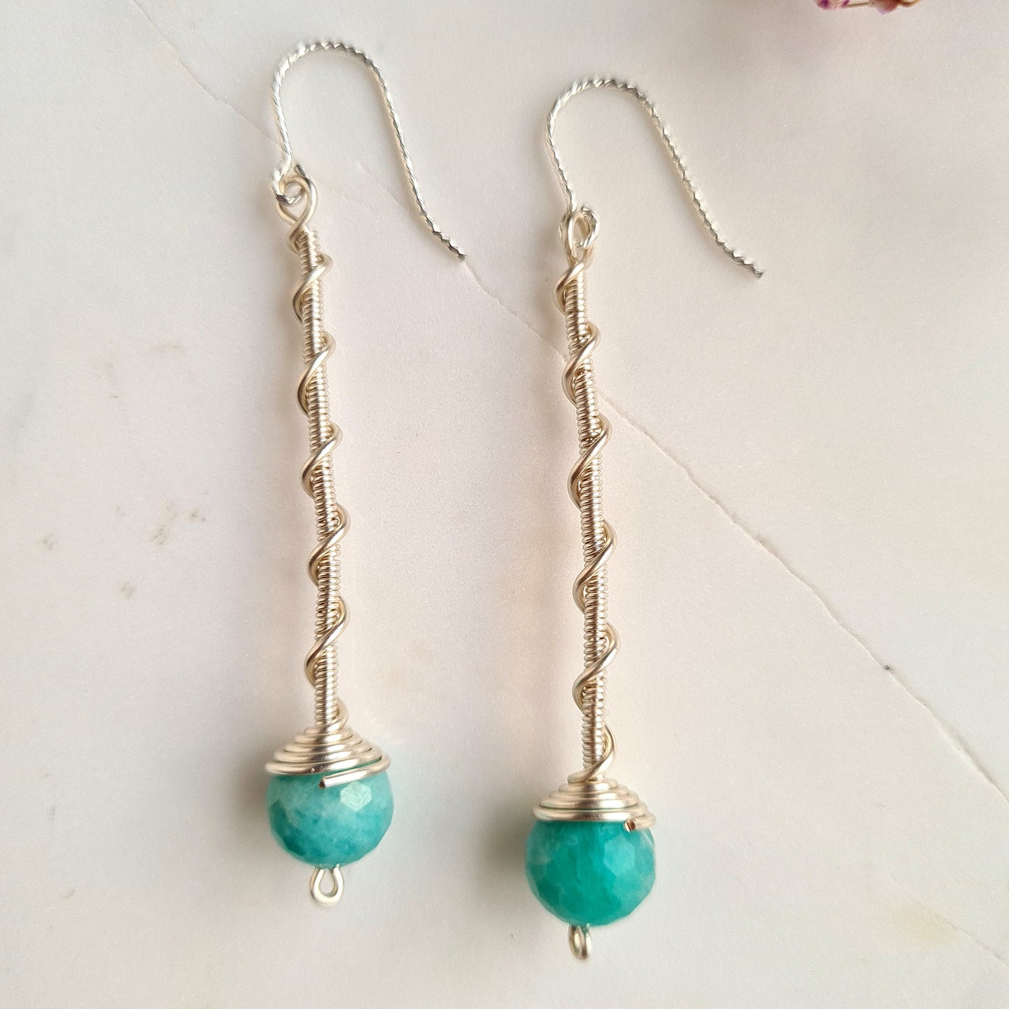 Amazonite Spiral Stick Gemstone Earrings - Sterling Silver