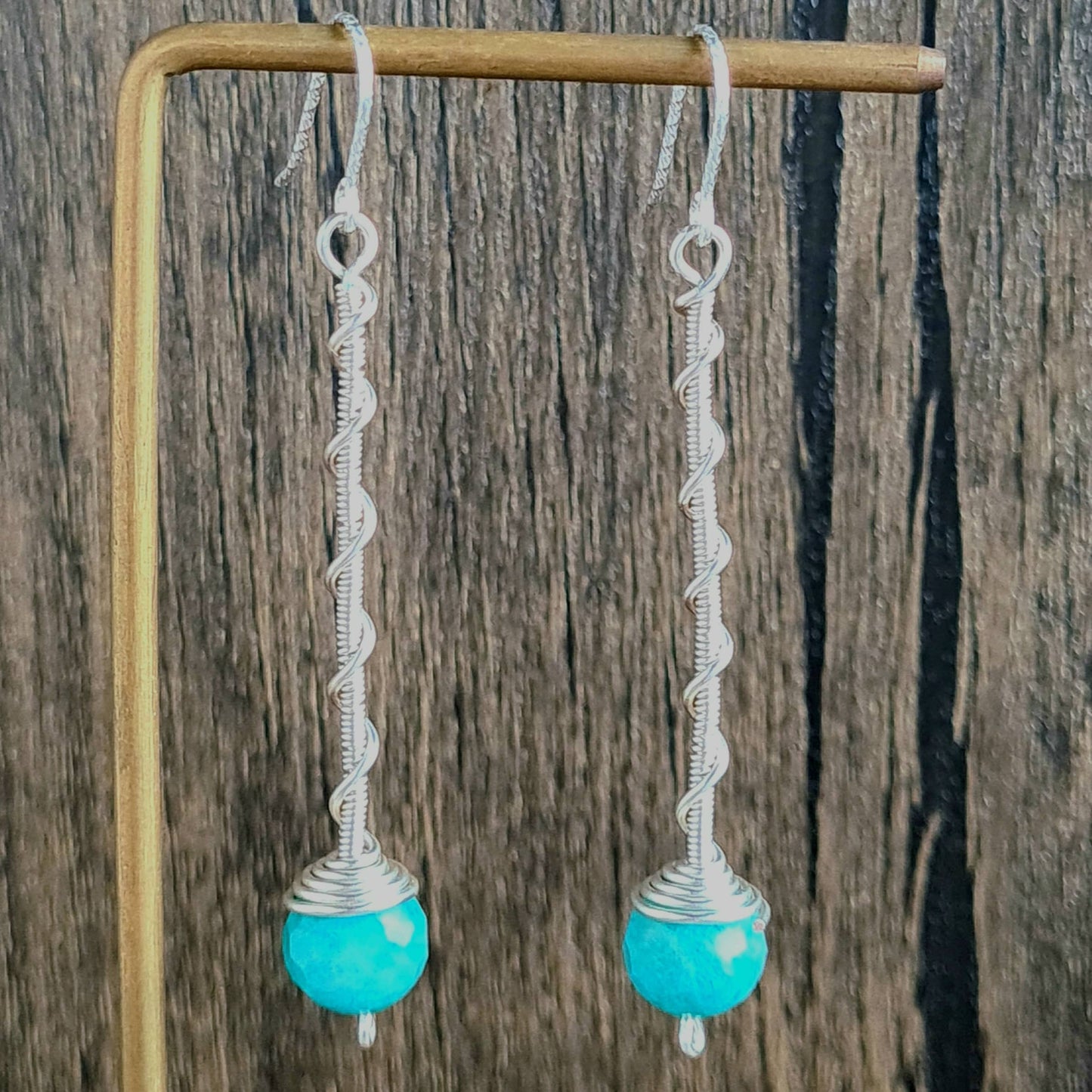 Amazonite Spiral Stick Gemstone Earrings - Sterling Silver