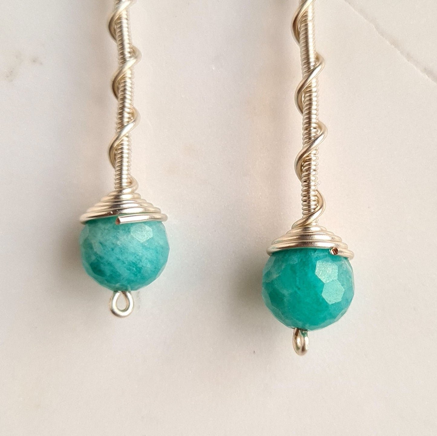 Amazonite Spiral Stick Gemstone Earrings - Sterling Silver