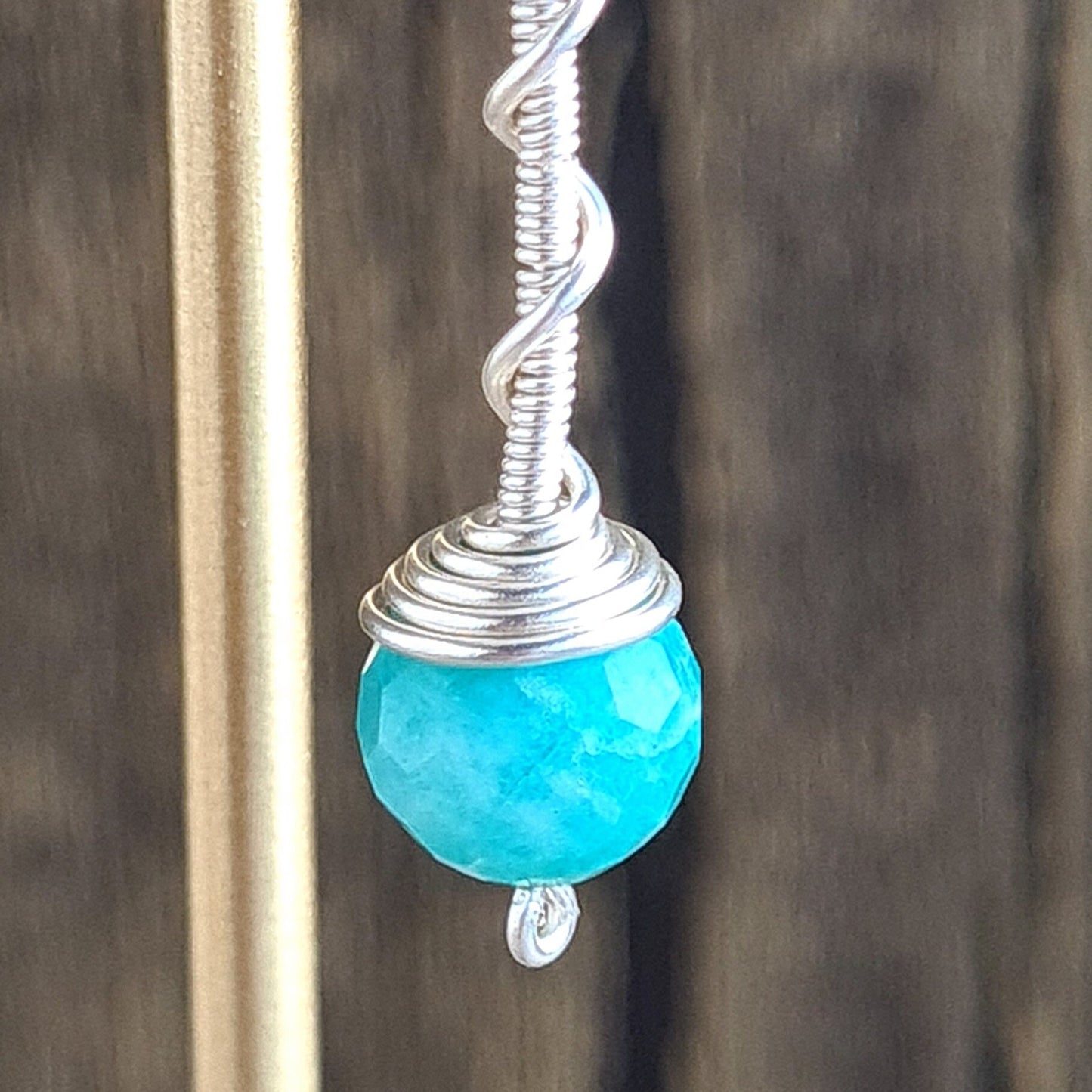 Amazonite Spiral Stick Gemstone Earrings - Sterling Silver