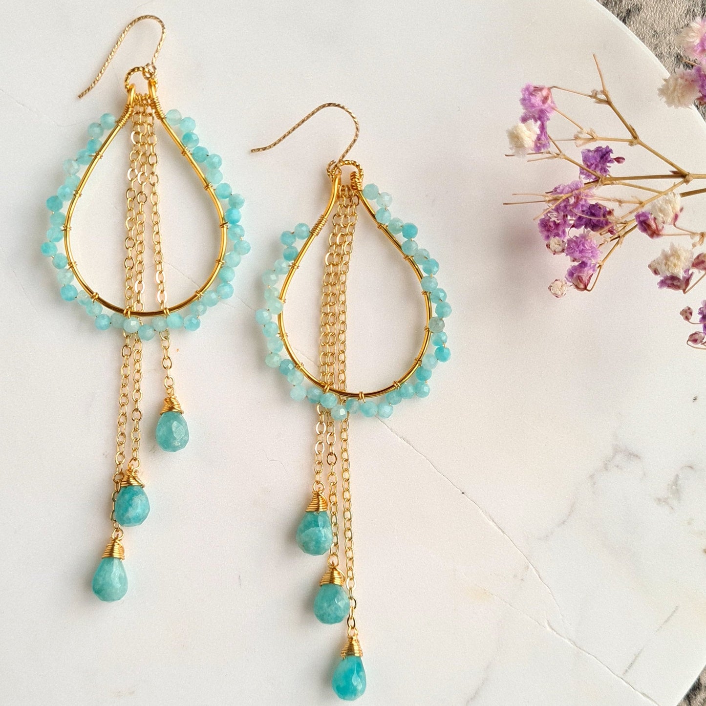 Amazonite Chandelier Gemstone Earrings - Gold Filled Hook