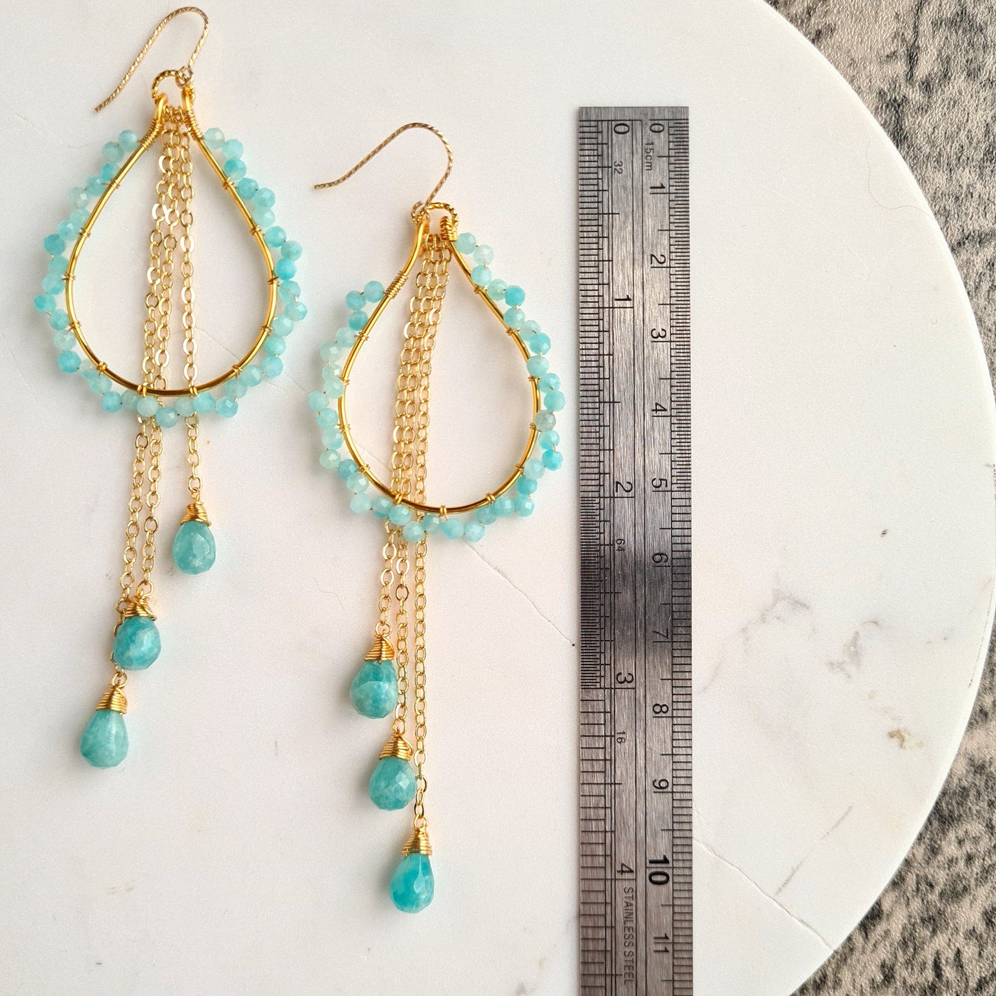 Amazonite Chandelier Gemstone Earrings - Gold Filled Hook