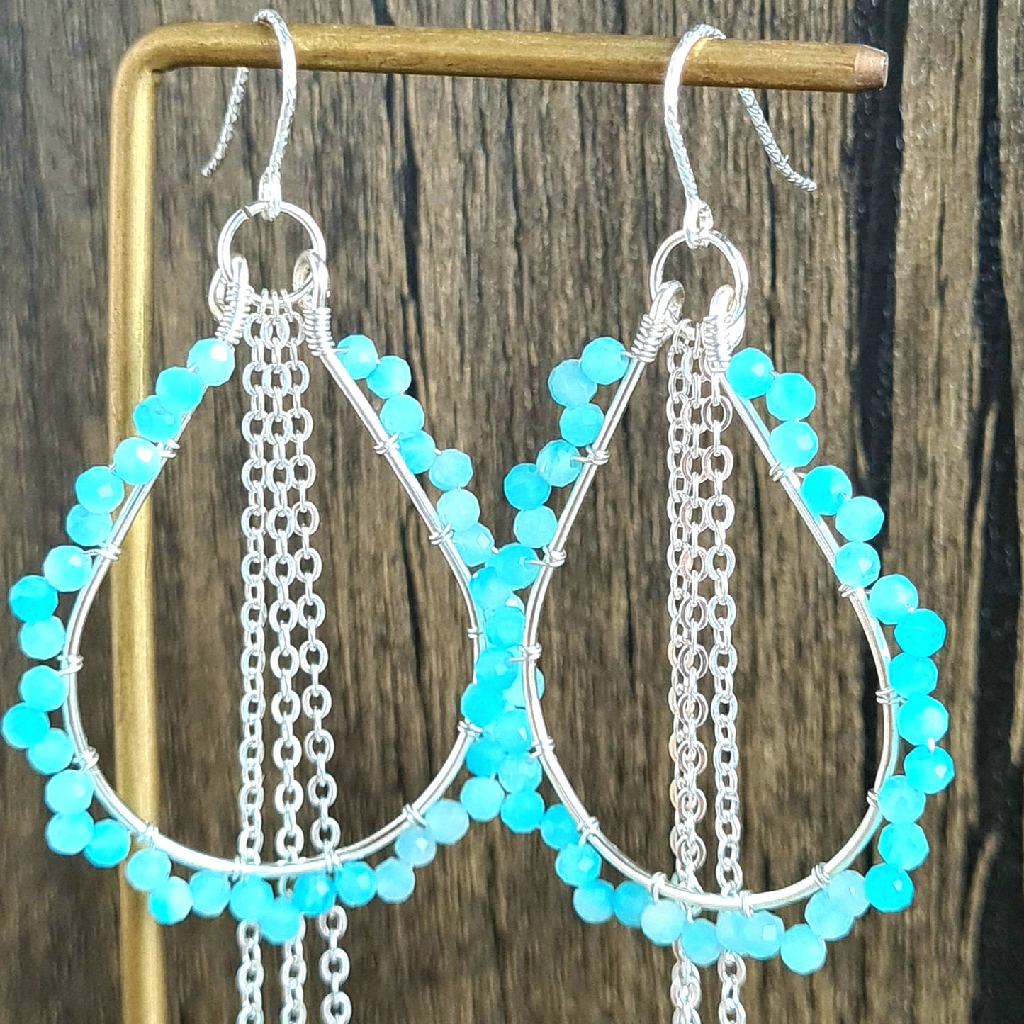 Amazonite Chandelier Gemstone Earrings - Sterling Silver Hook