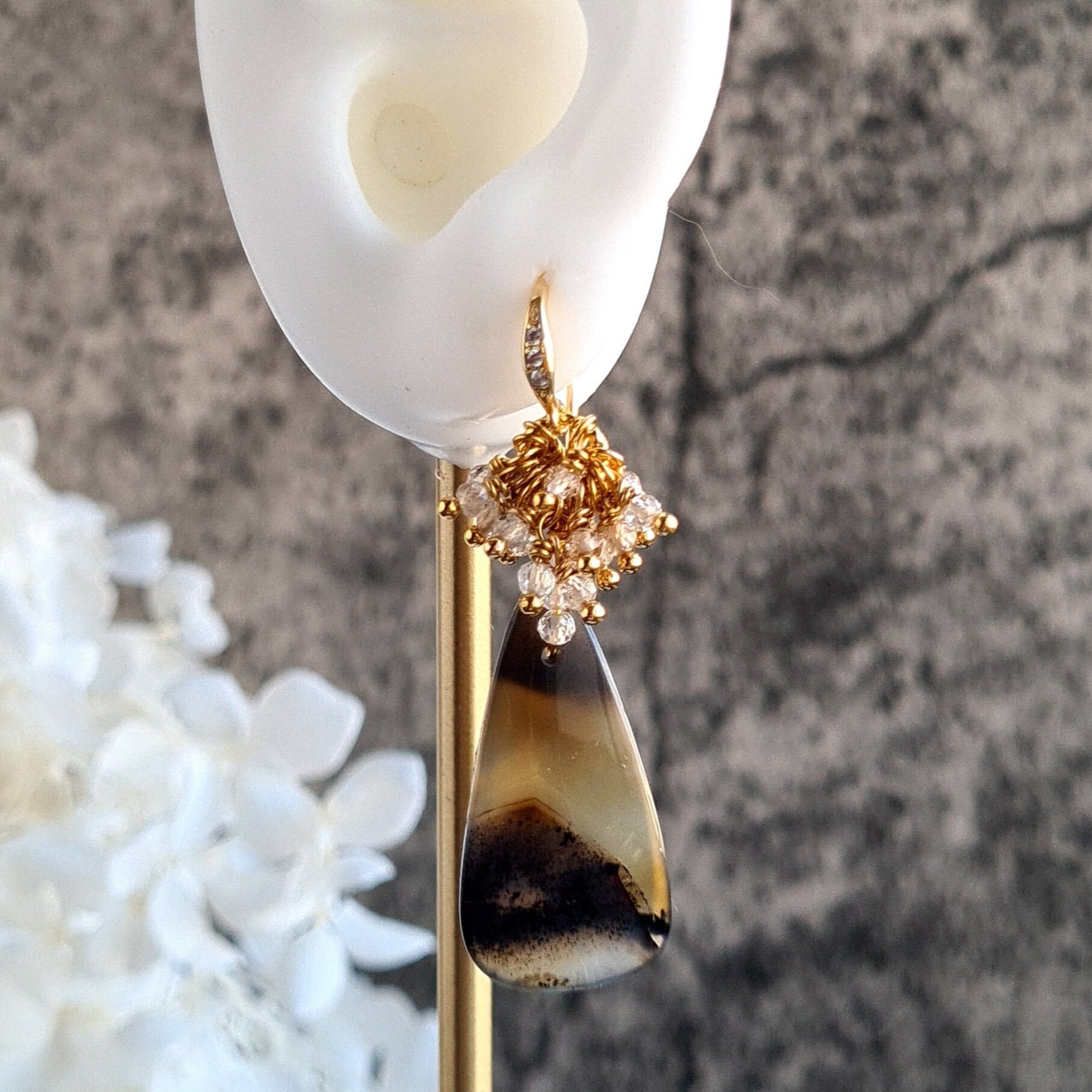 Montana Agate with Imperial Topaz Gemstone Cluster Earrings