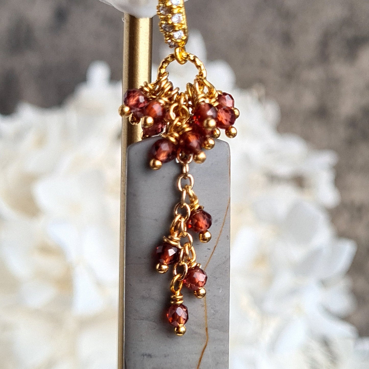 Chohua Jasper with Mozambique Garnet Gemstone Cluster Earrings
