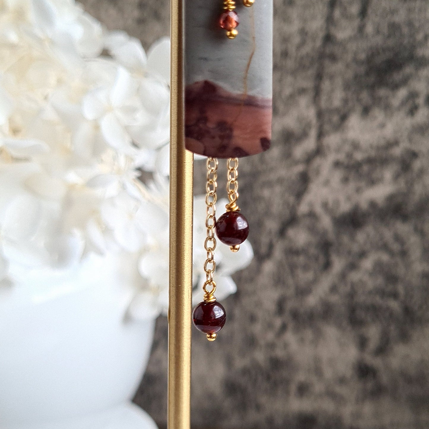 Chohua Jasper with Mozambique Garnet Gemstone Cluster Earrings