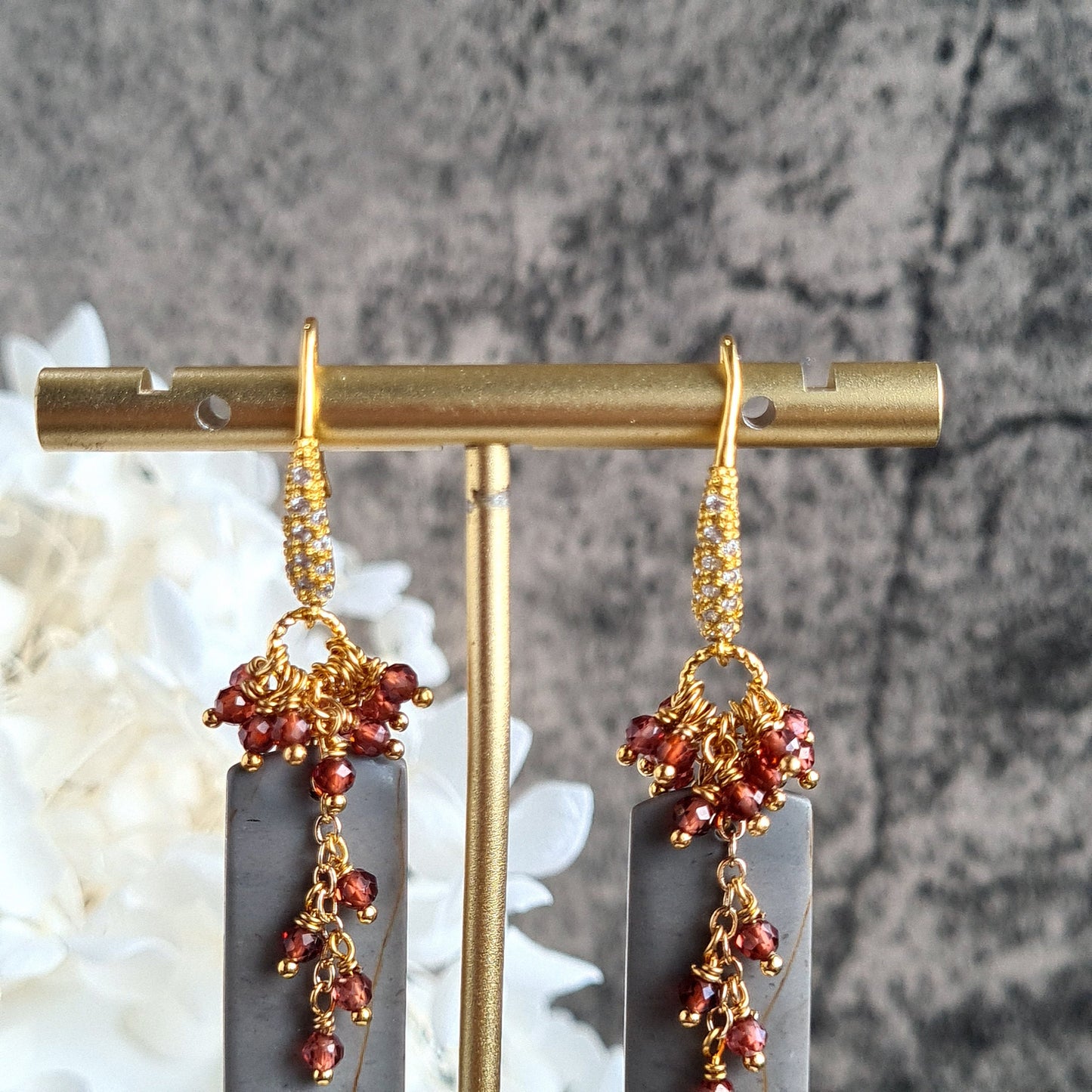 Chohua Jasper with Mozambique Garnet Gemstone Cluster Earrings