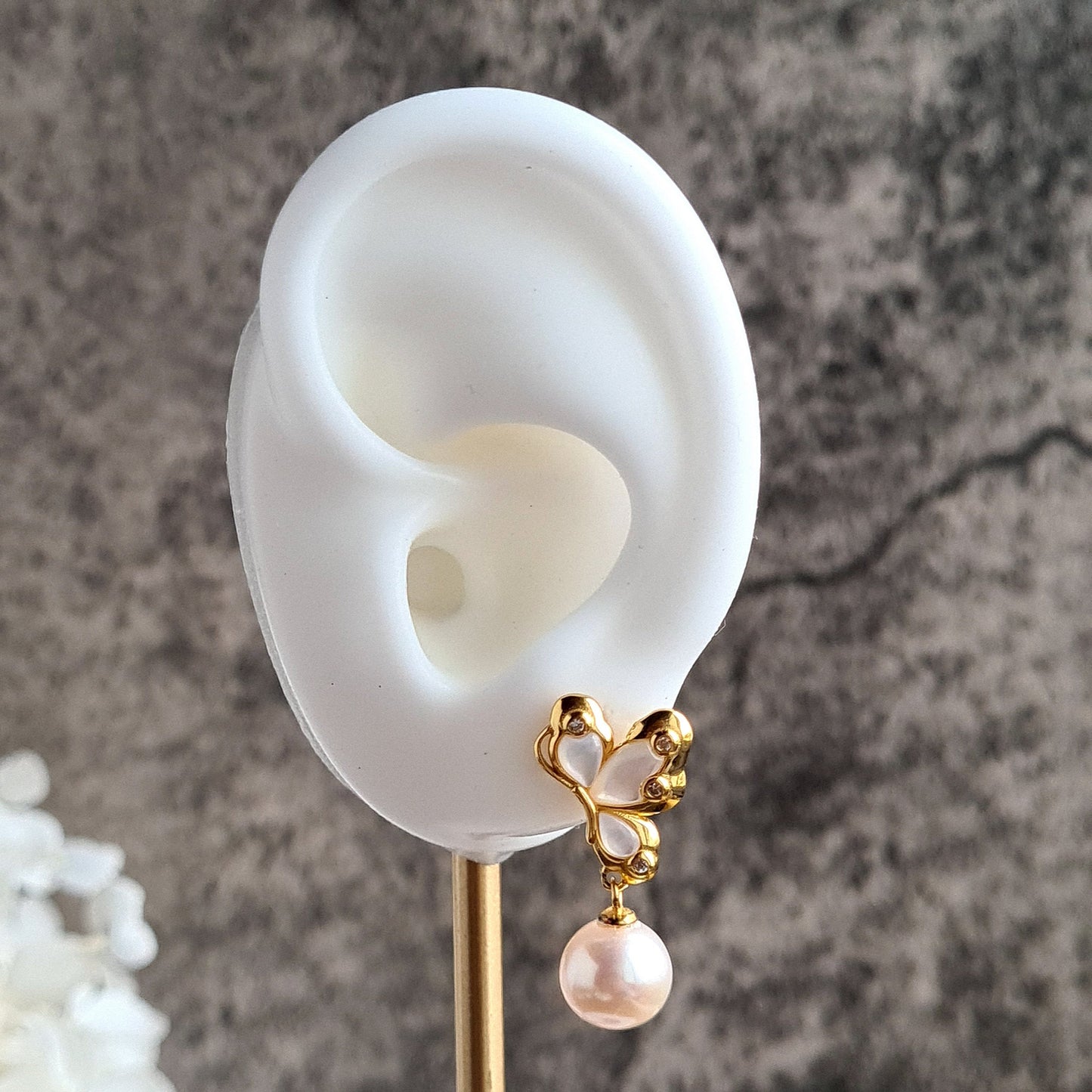 Asymmetrical Fresh Water Pearl Butterfly Earrings in S925