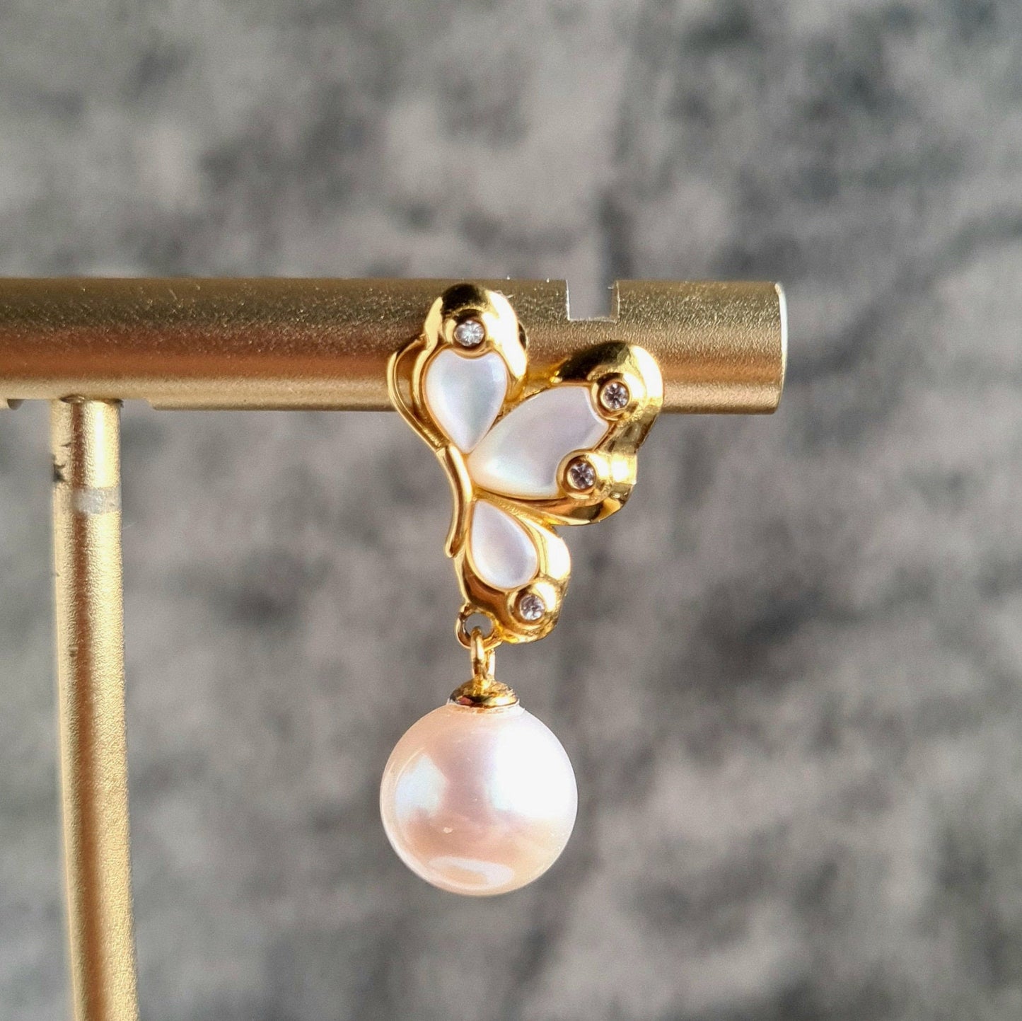 Asymmetrical Fresh Water Pearl Butterfly Earrings in S925