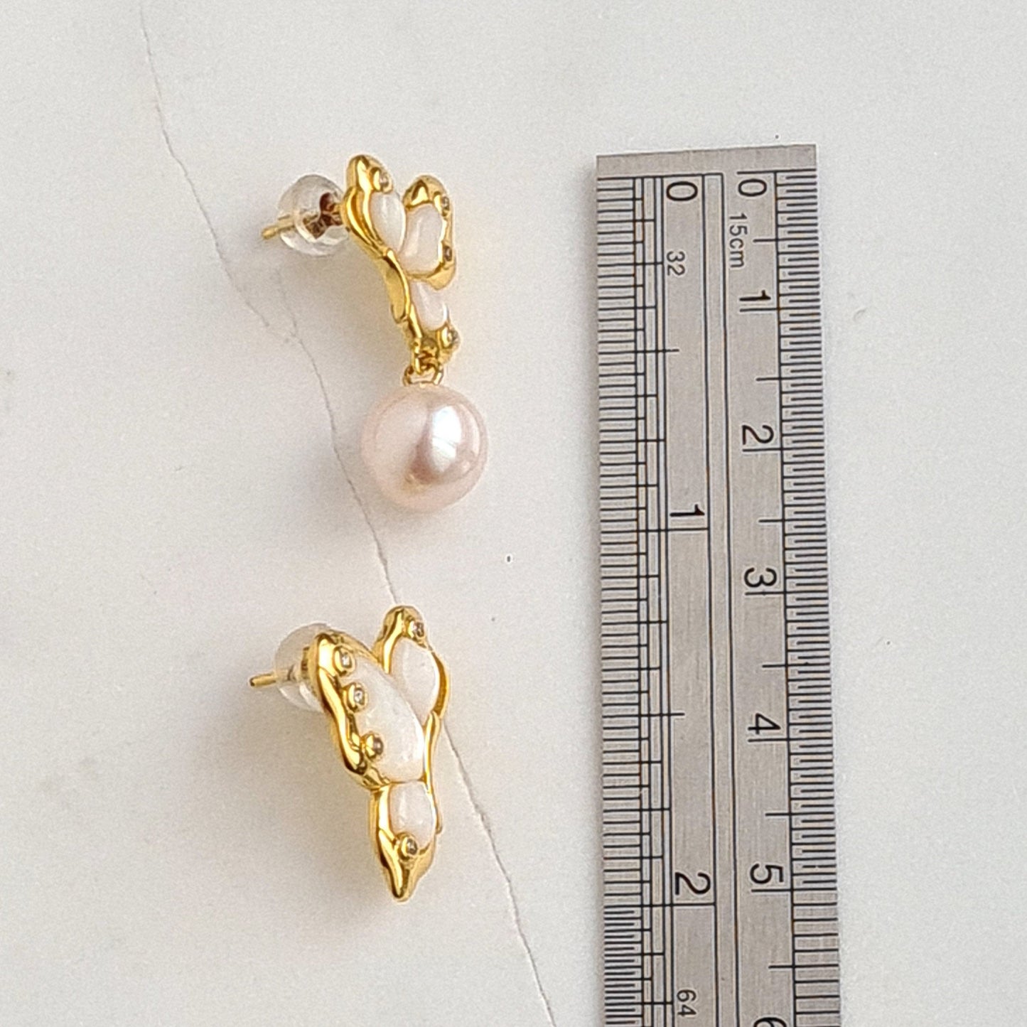 Asymmetrical Fresh Water Pearl Butterfly Earrings in S925