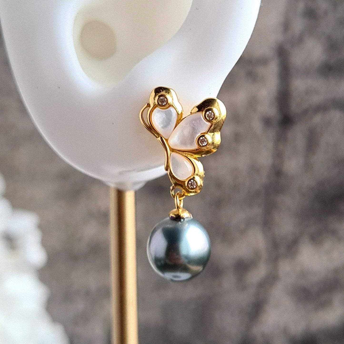 Asymmetrical Tahitian Pearl Butterfly Earrings in S925