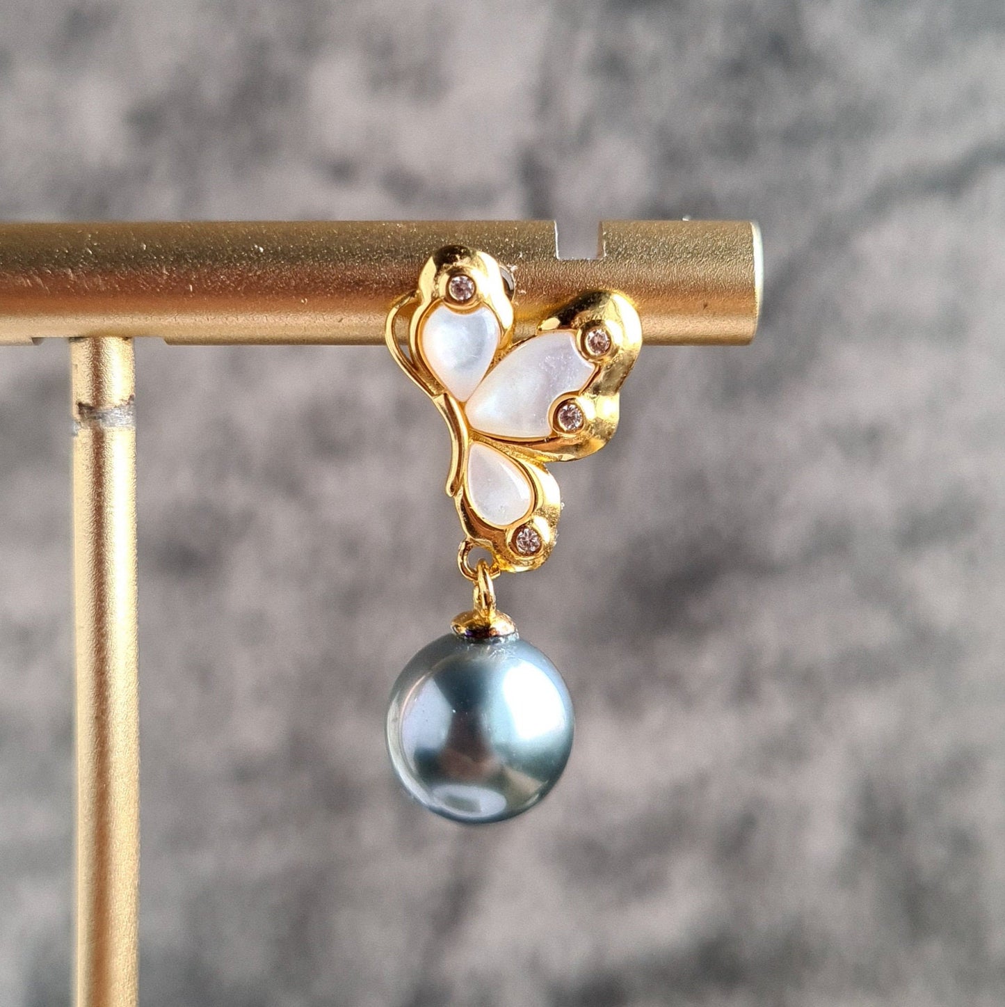 Asymmetrical Tahitian Pearl Butterfly Earrings in S925
