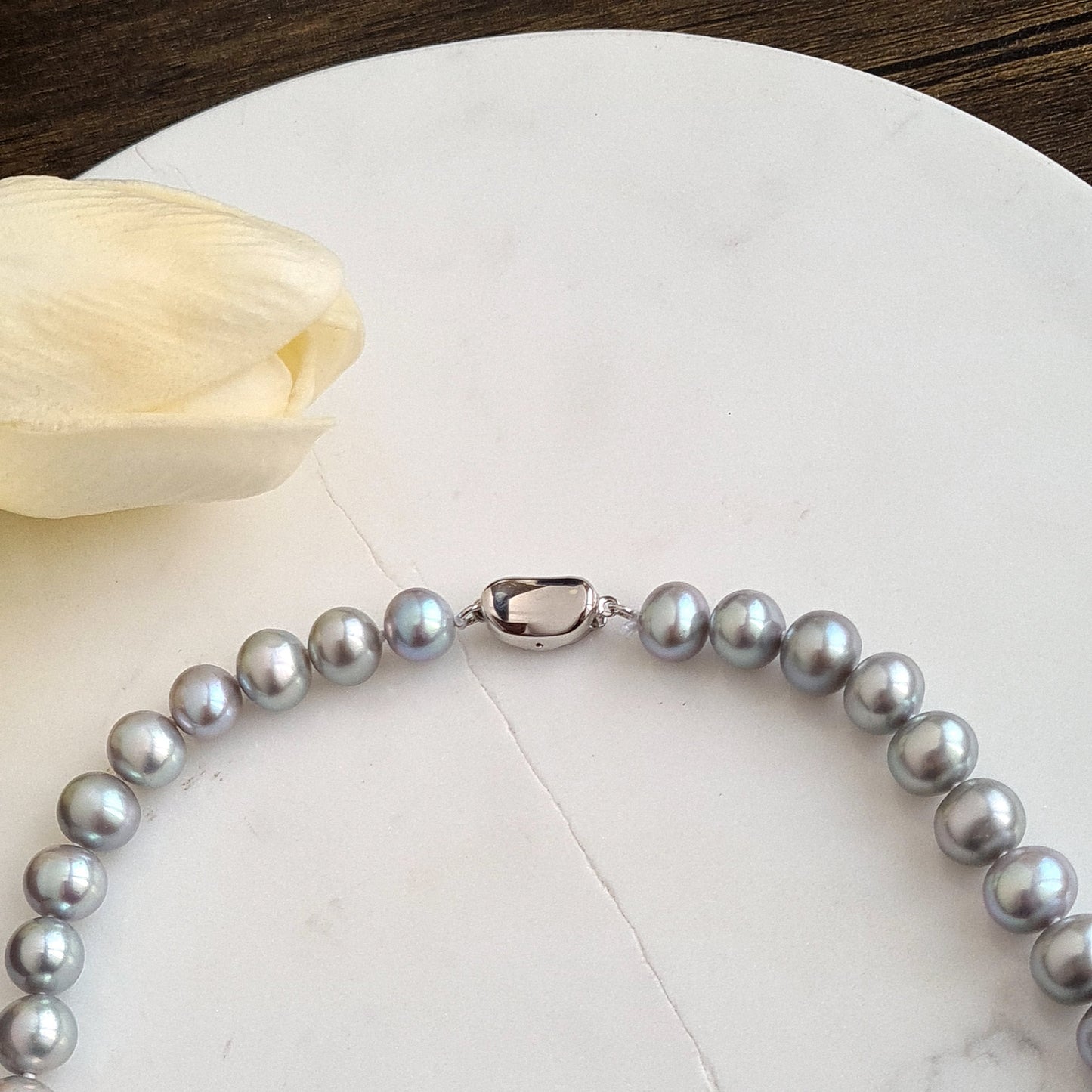 Silver Grayish Bluish Fresh Water Pearl Necklace