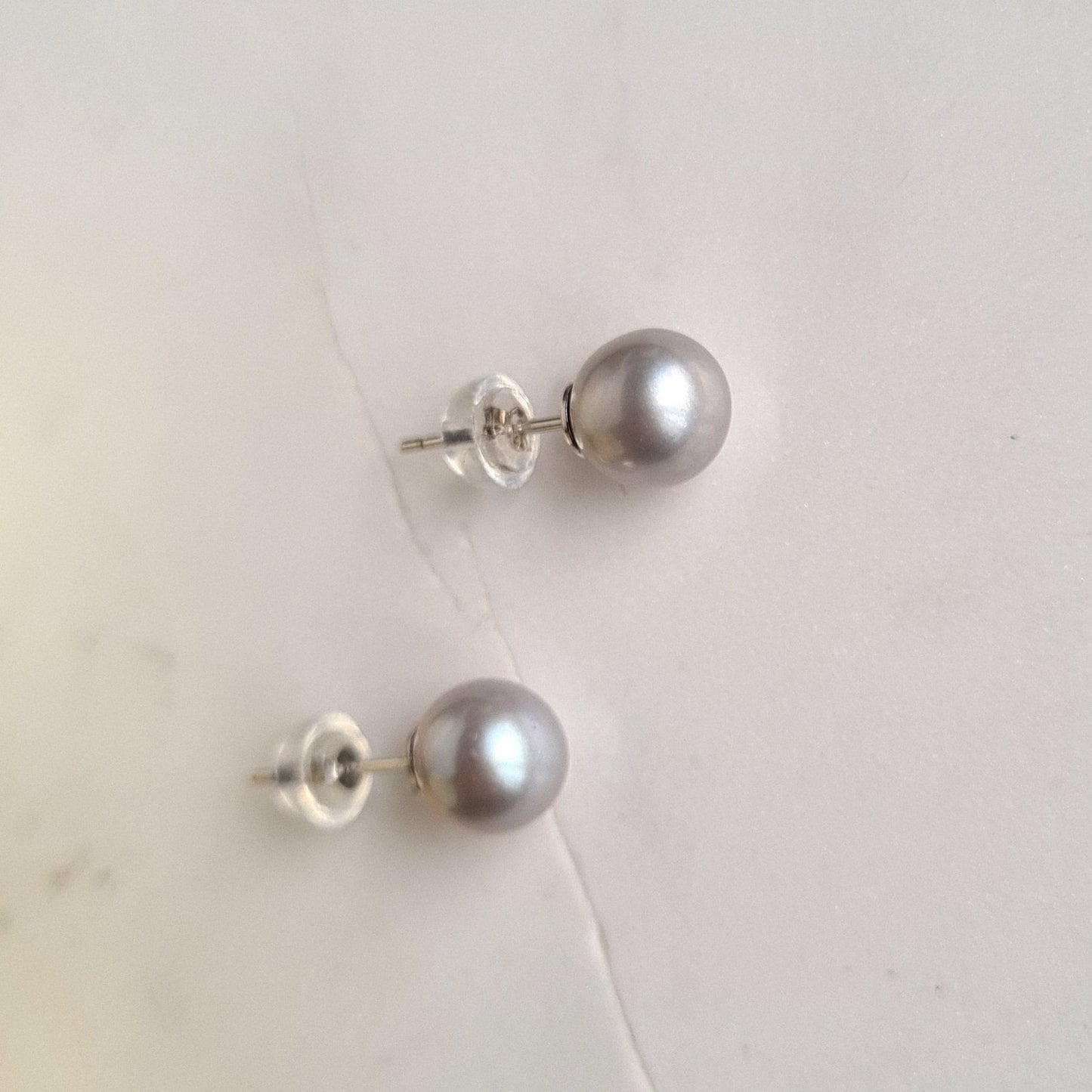 Silverish, bluish Fresh Water Pearl Ear Stud