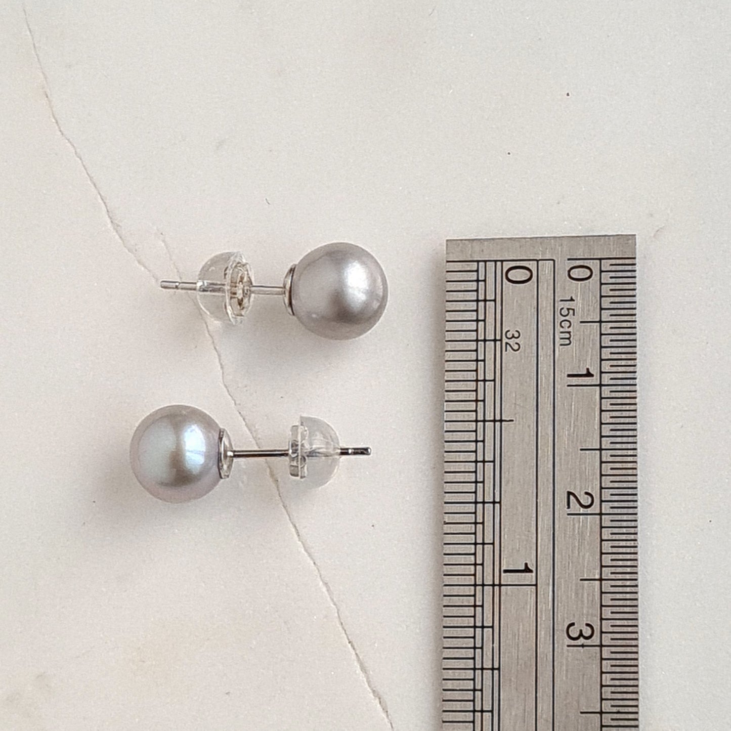 Silverish, bluish Fresh Water Pearl Ear Stud