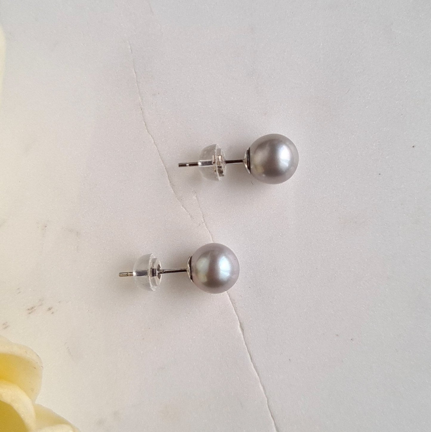 Silverish, bluish Fresh Water Pearl Ear Stud