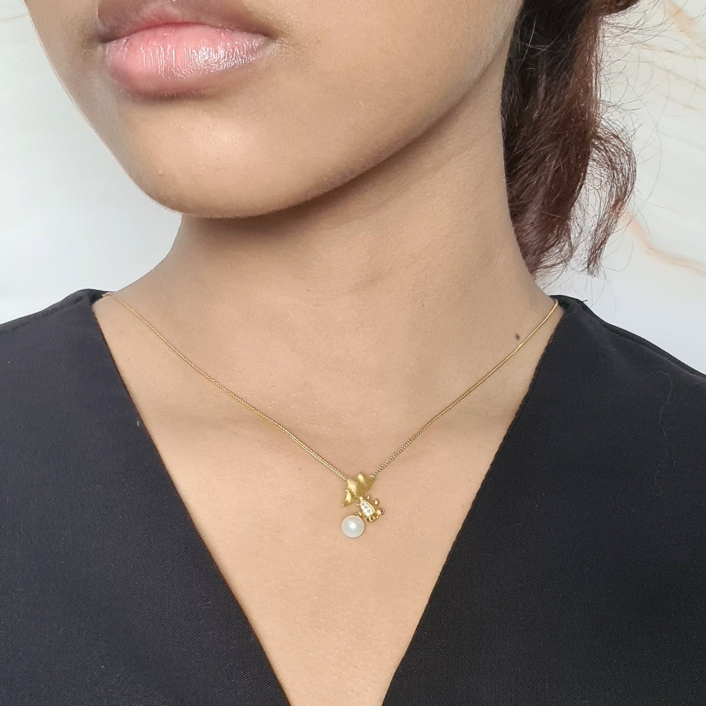 Gold Fish Vermeil Pendant with Chain with AAA fresh water Pearl Necklace