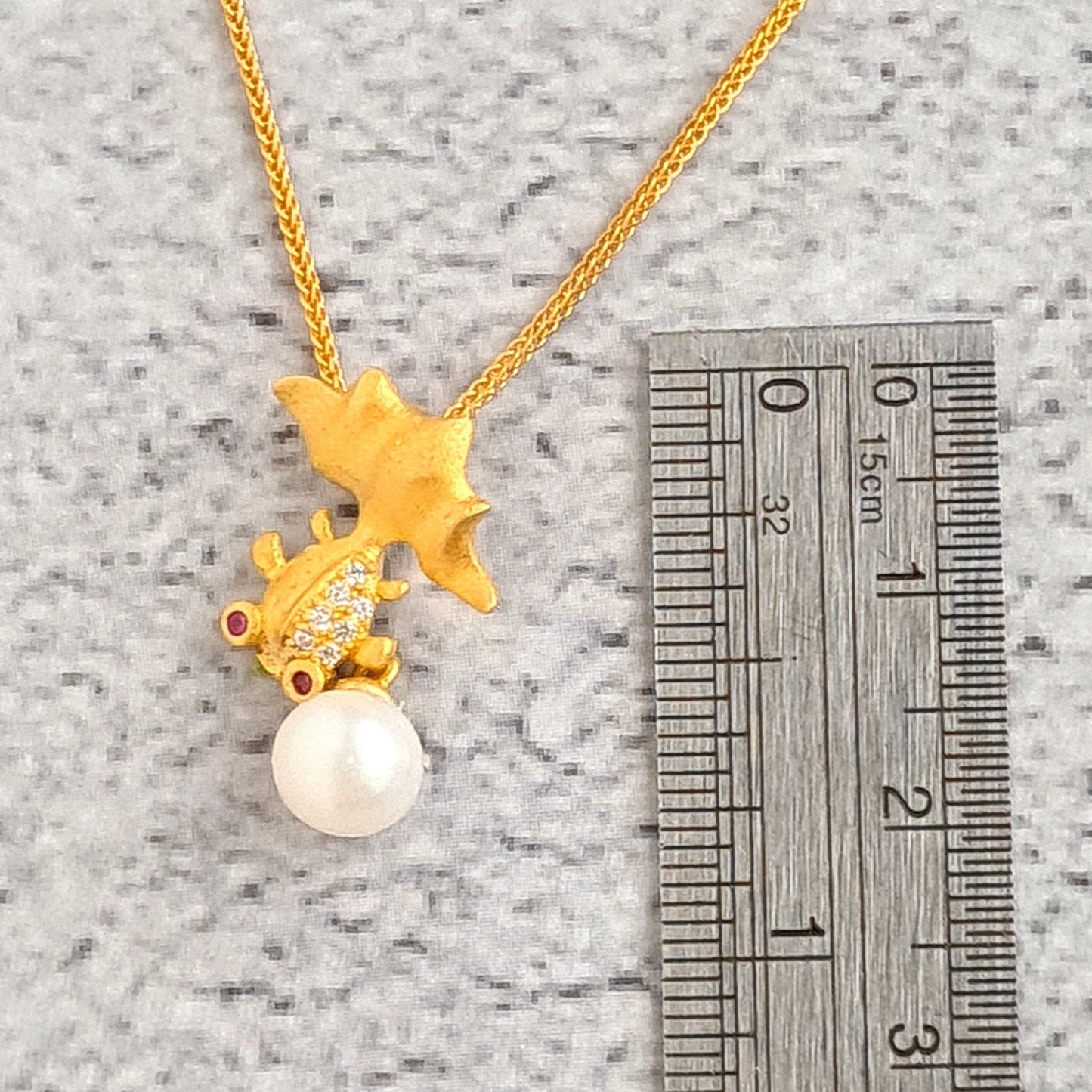 Gold Fish Vermeil Pendant with Chain with AAA fresh water Pearl Necklace