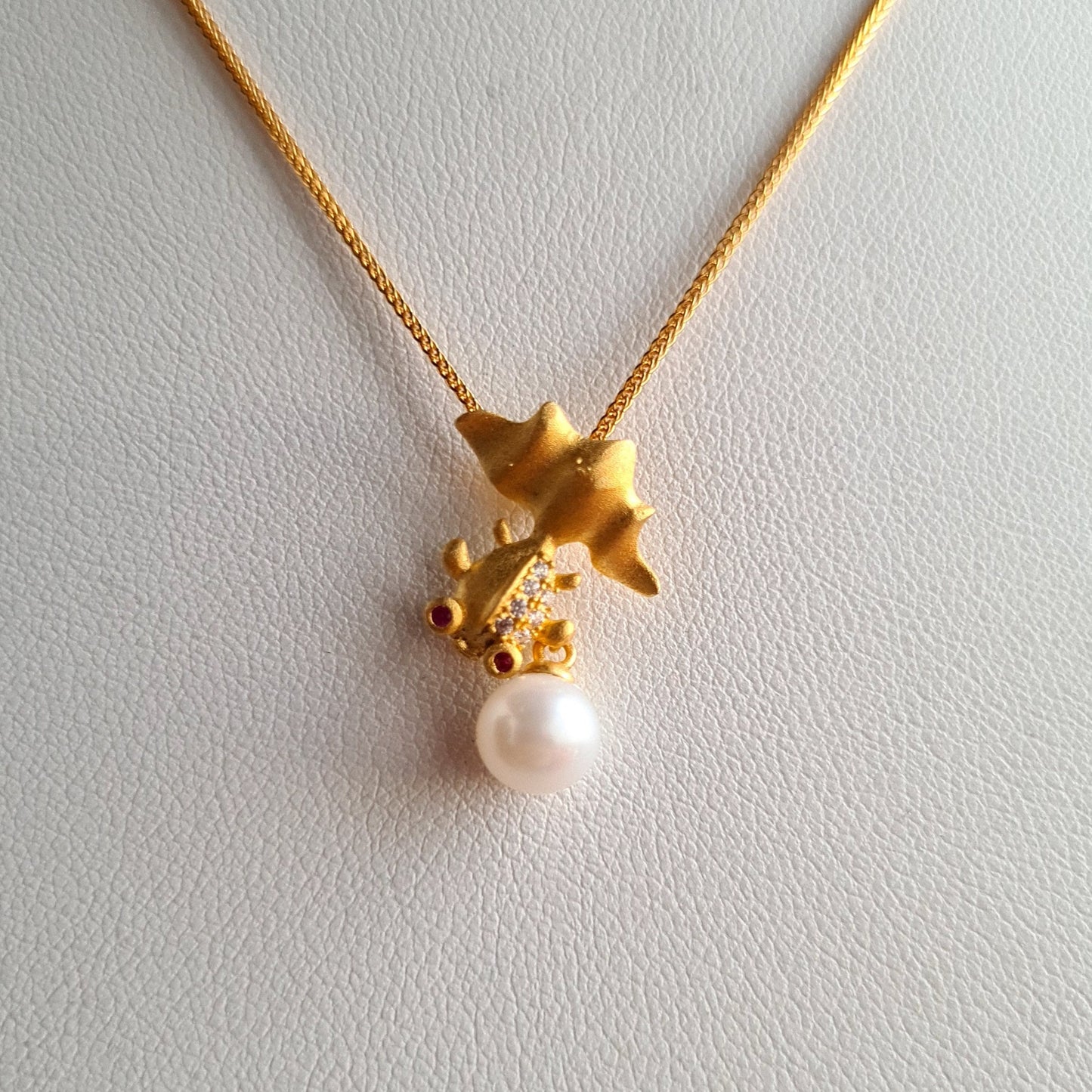 Gold Fish Vermeil Pendant with Chain with AAA fresh water Pearl Necklace