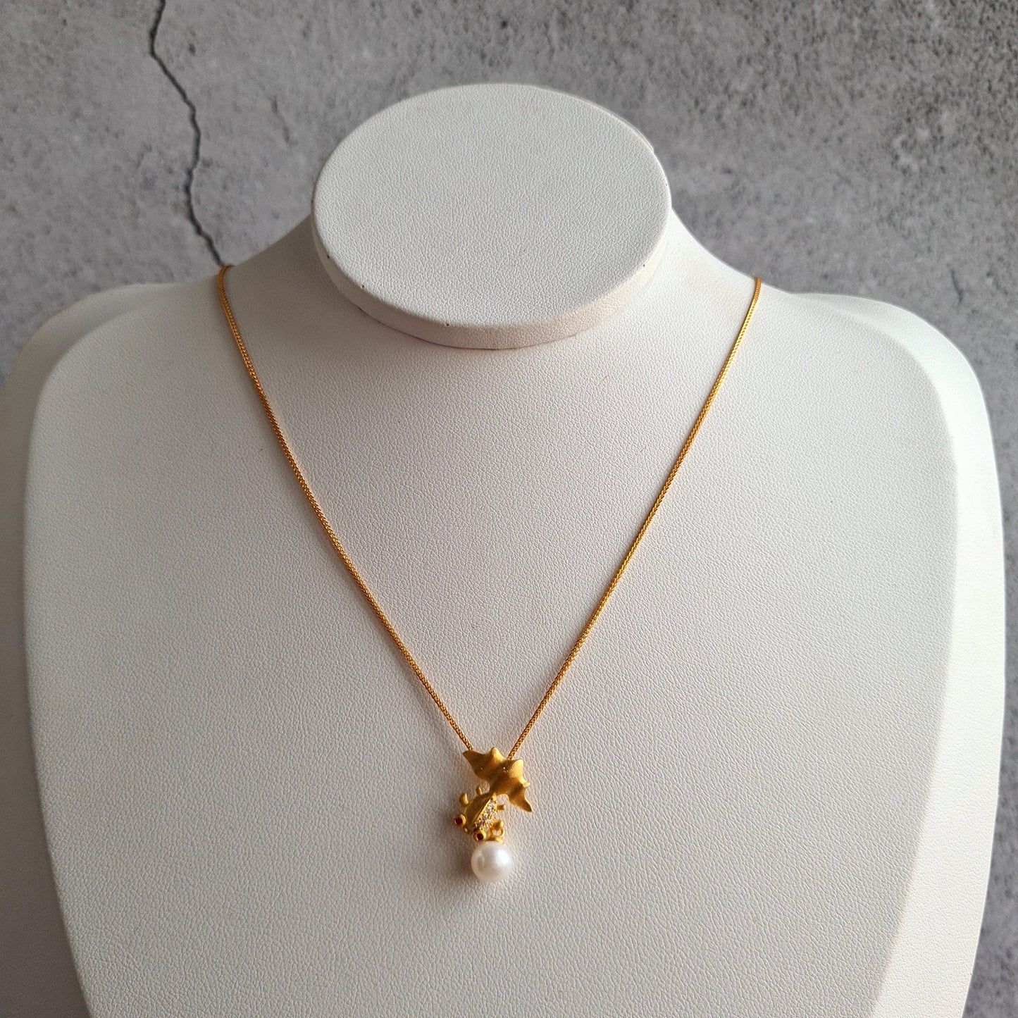 Gold Fish Vermeil Pendant with Chain with AAA fresh water Pearl Necklace