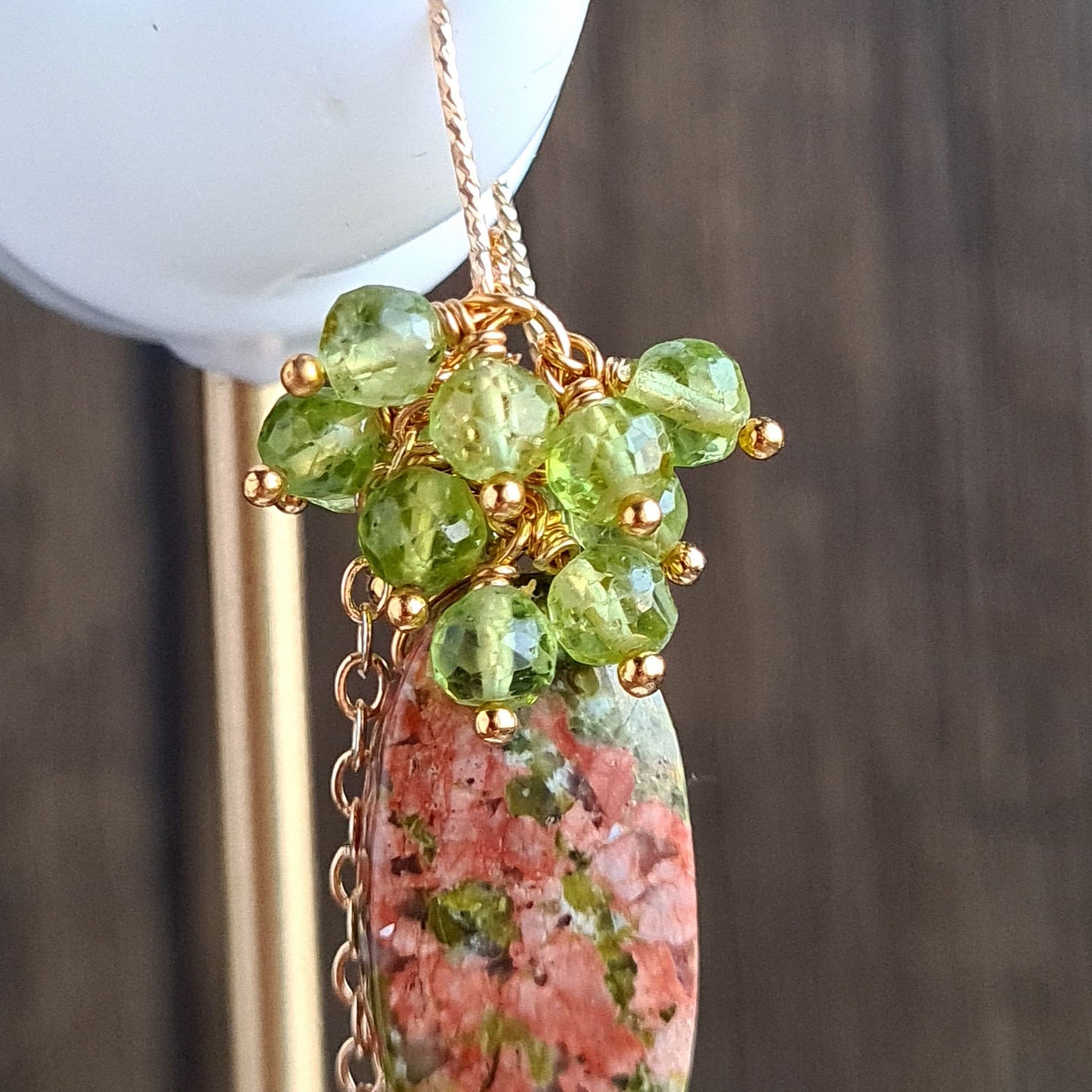 Unakite with Peridot Gemstone Cluster Earrings