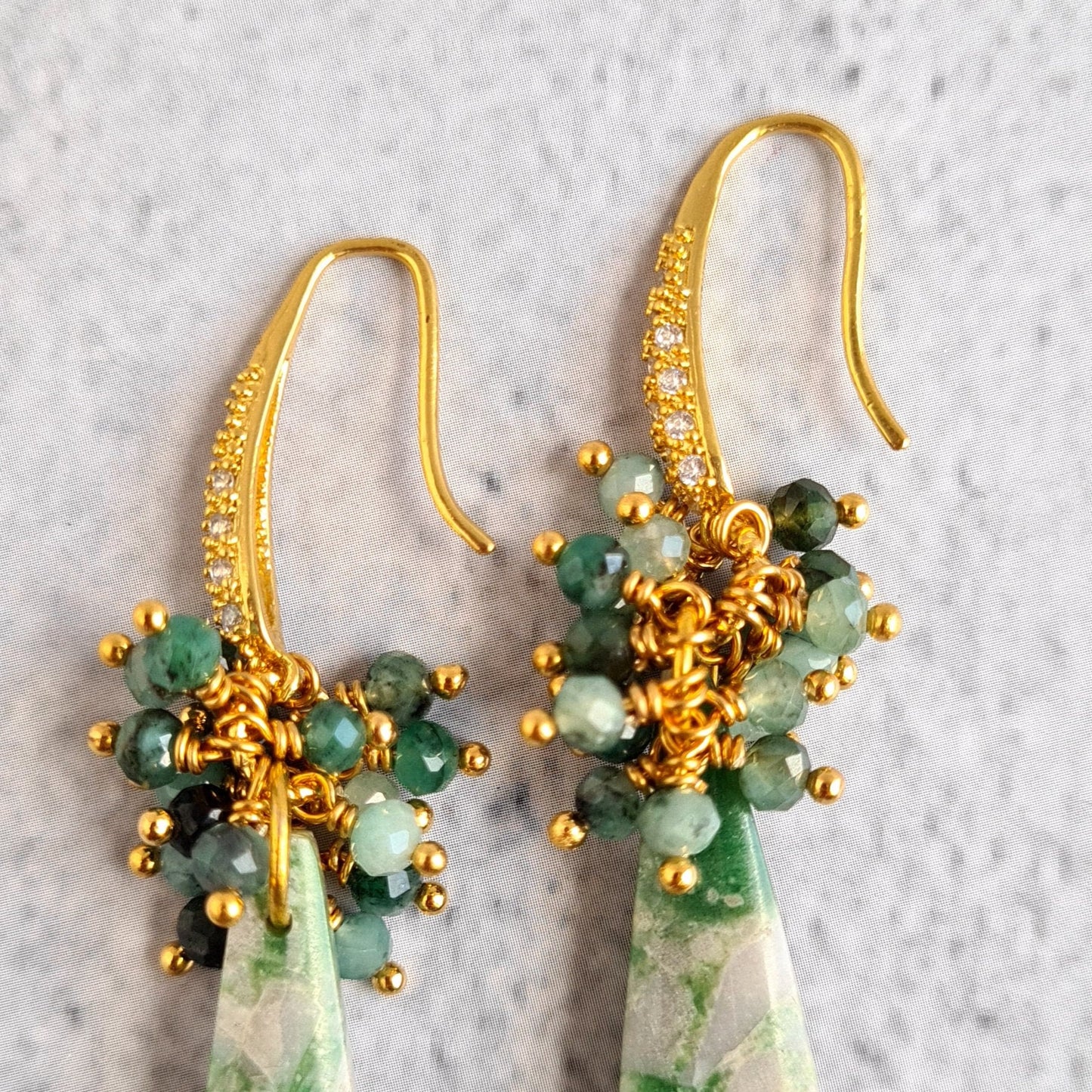 Natural Turquoise with shaded Emerald Cluster Gemstone Earrings