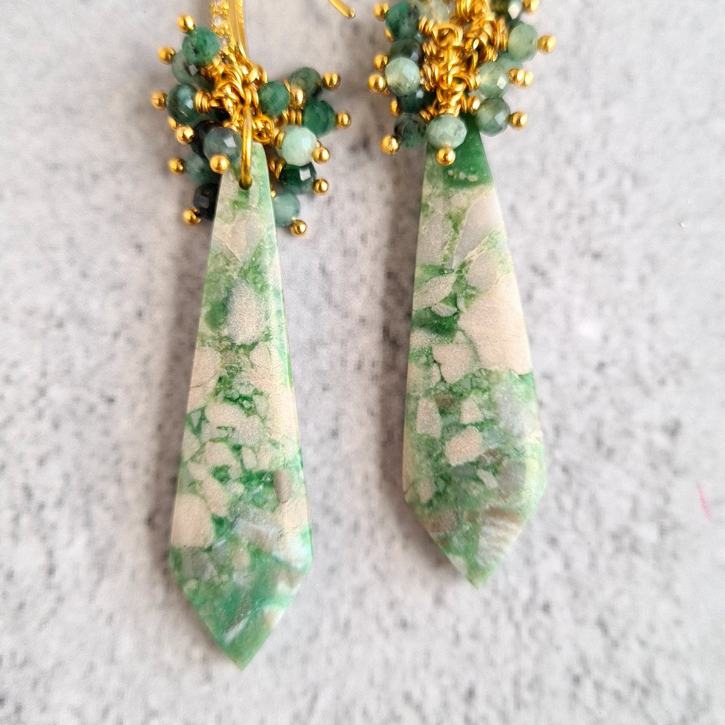 Natural Turquoise with shaded Emerald Cluster Gemstone Earrings